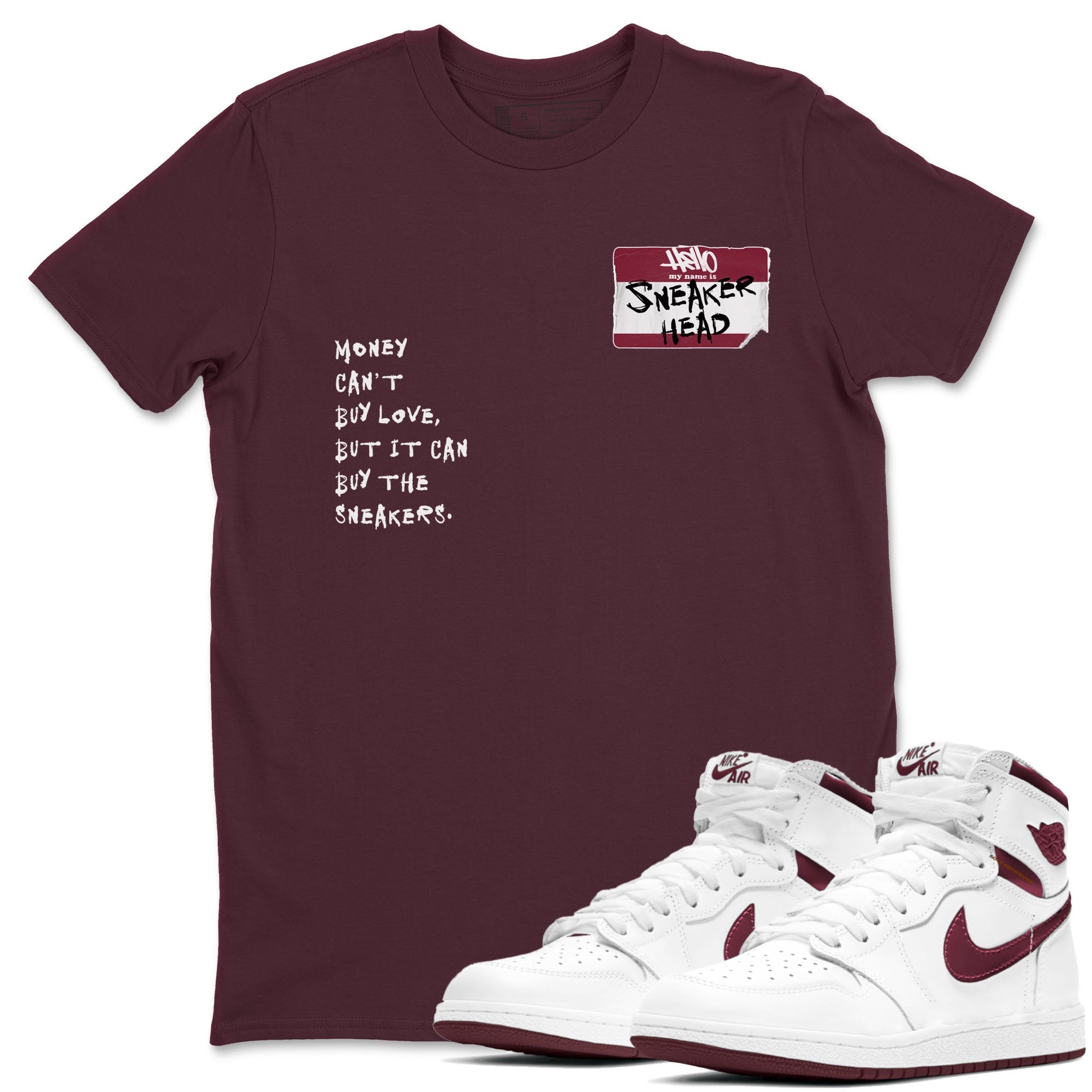 1s Metallic Burgundy shirt to match jordans streetwear brand Sneakerhead Badge sneaker tees Air Jordan 1 Metallic Burgundy Drip Gear Zone unisex cotton Maroon 1 crew neck shirt
