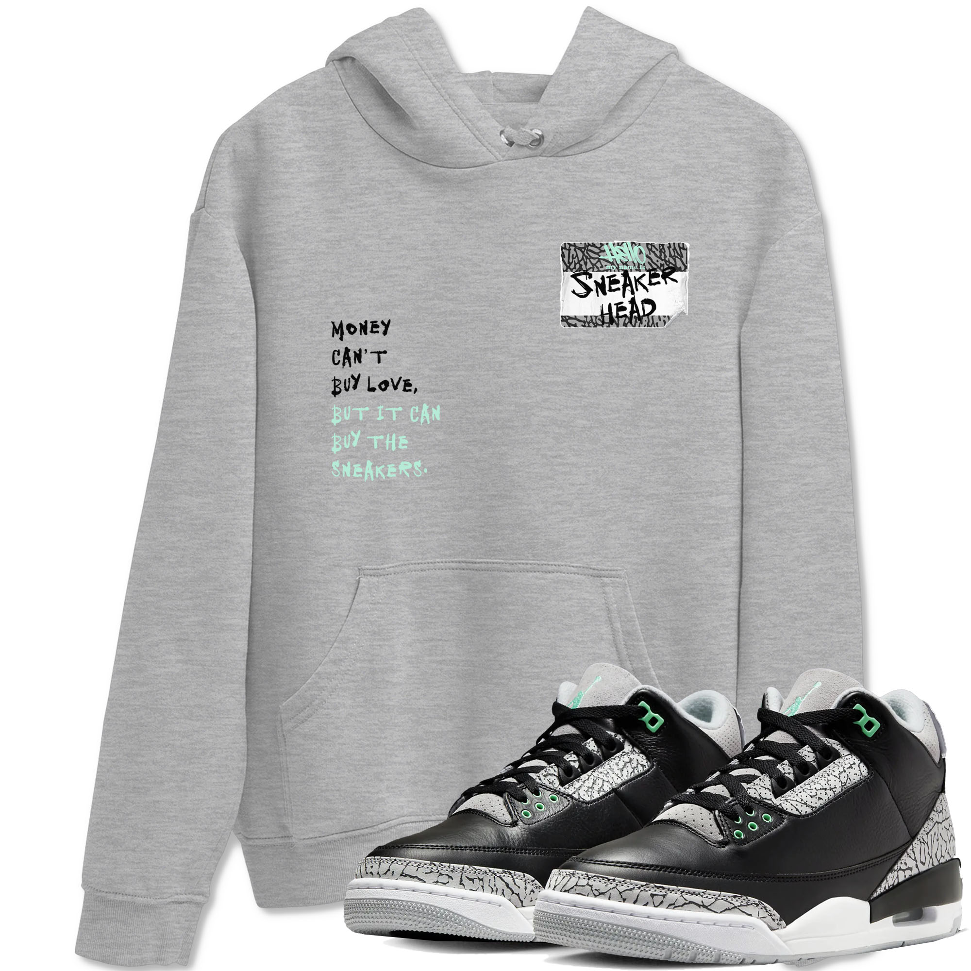 3s Green Glow shirt to match jordans Sneakerhead Badge sneaker tees Air Jordan 3 Green Glow Drip Gear Zone unisex cotton Heather Grey 1 crew neck shirt