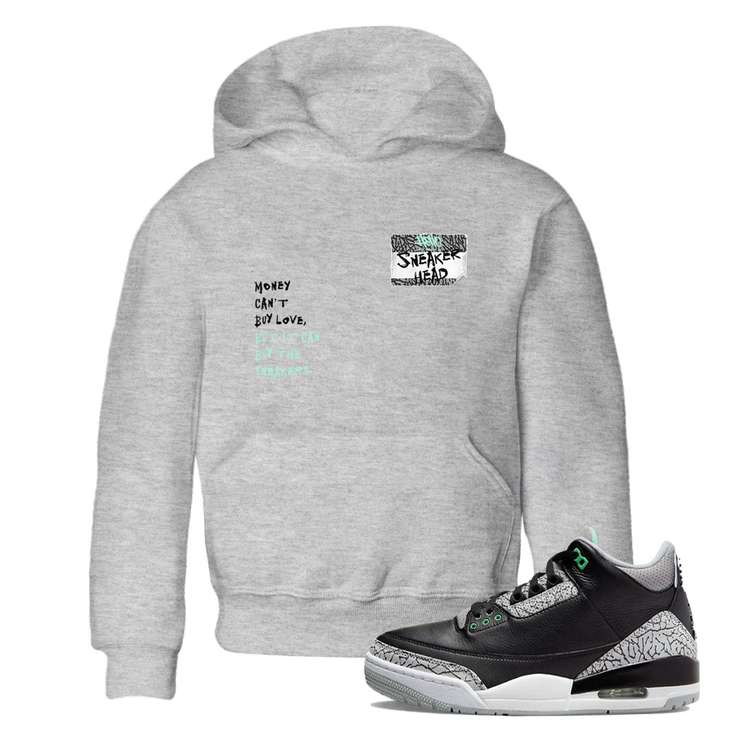 3s Green Glow shirt to match jordans Sneakerhead Badge sneaker tees Air Jordan 3 Green Glow Drip Gear Zone baby toddler Heather Grey 1 cotton Shirt