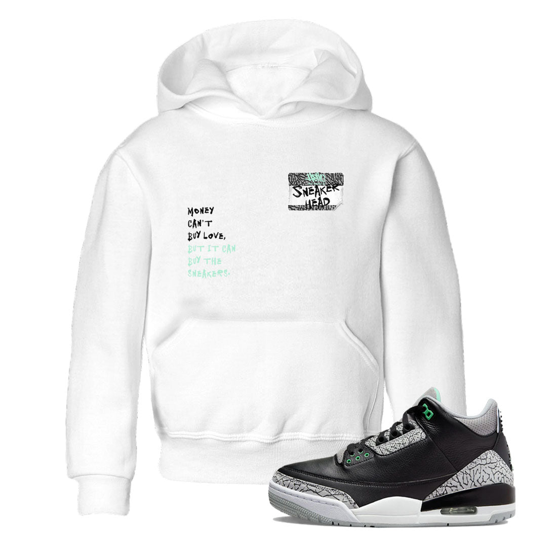 3s Green Glow shirt to match jordans Sneakerhead Badge sneaker tees Air Jordan 3 Green Glow Drip Gear Zone baby toddler White 1 cotton Shirt