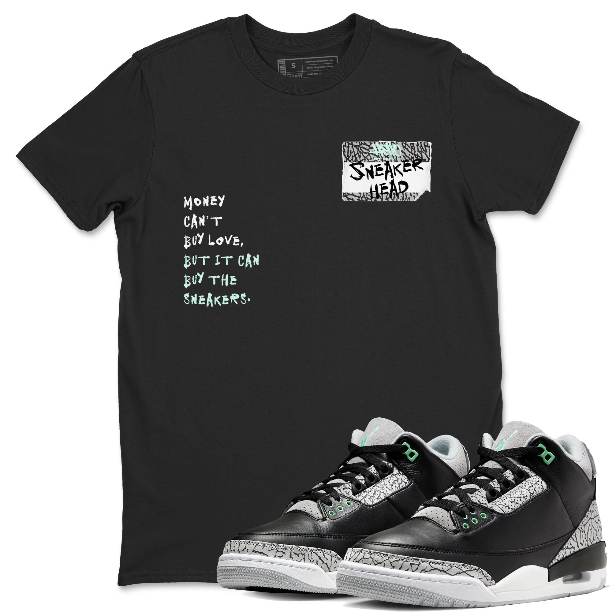 3s Green Glow shirt to match jordans Sneakerhead Badge sneaker tees Air Jordan 3 Green Glow Drip Gear Zone unisex cotton Black 1 crew neck shirt