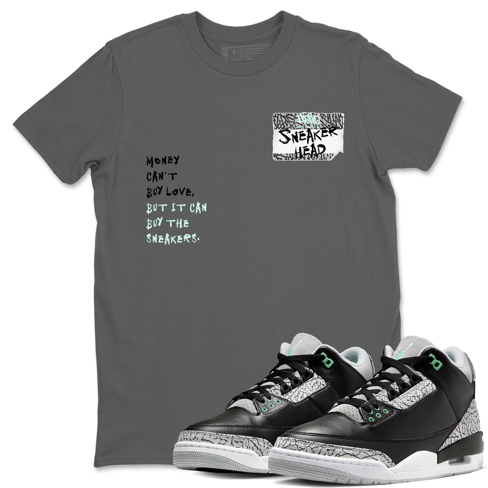 3s Green Glow shirt to match jordans Sneakerhead Badge sneaker tees Air Jordan 3 Green Glow Drip Gear Zone unisex cotton Cool Grey 1 crew neck shirt