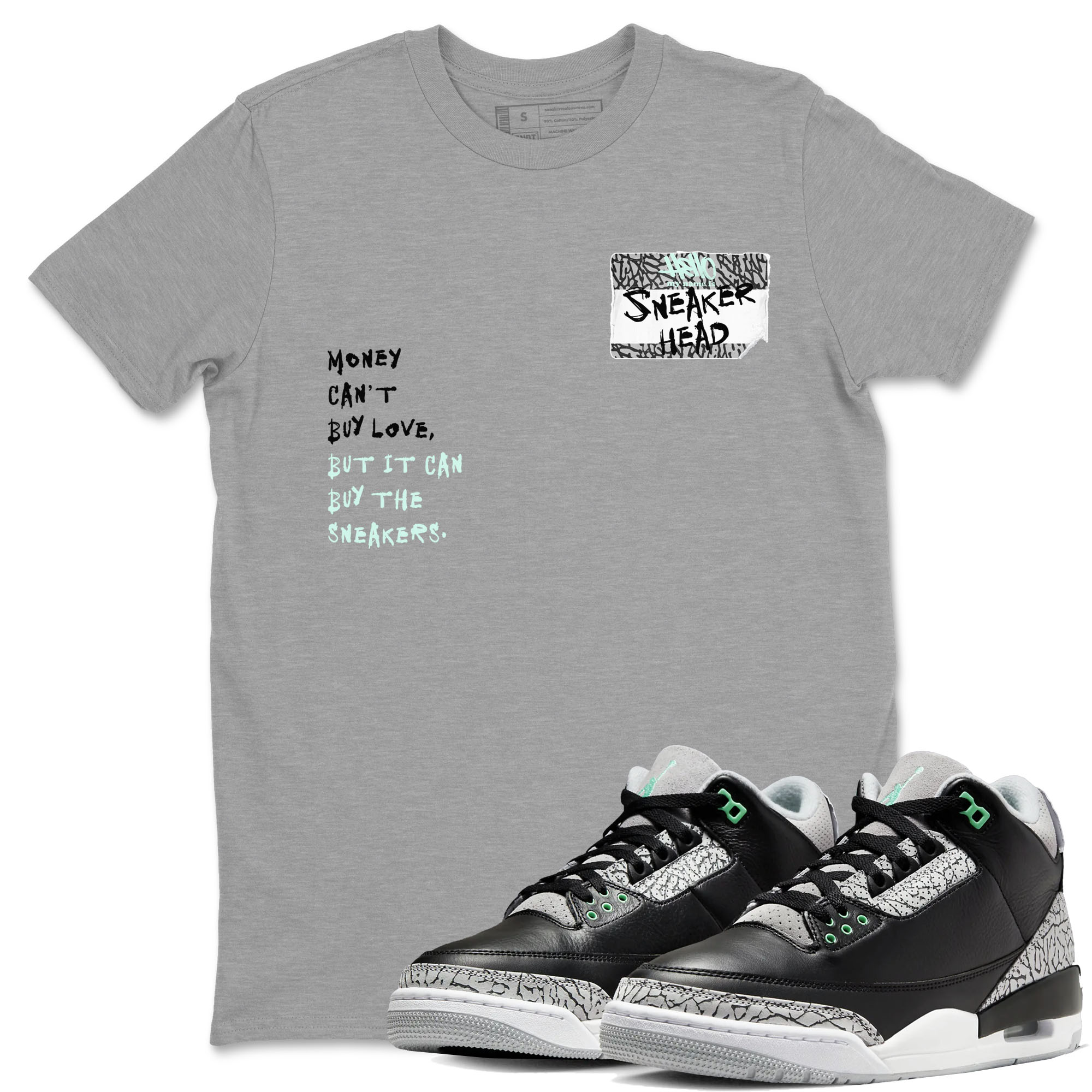 3s Green Glow shirt to match jordans Sneakerhead Badge sneaker tees Air Jordan 3 Green Glow Drip Gear Zone unisex cotton Heather Grey 1 crew neck shirt