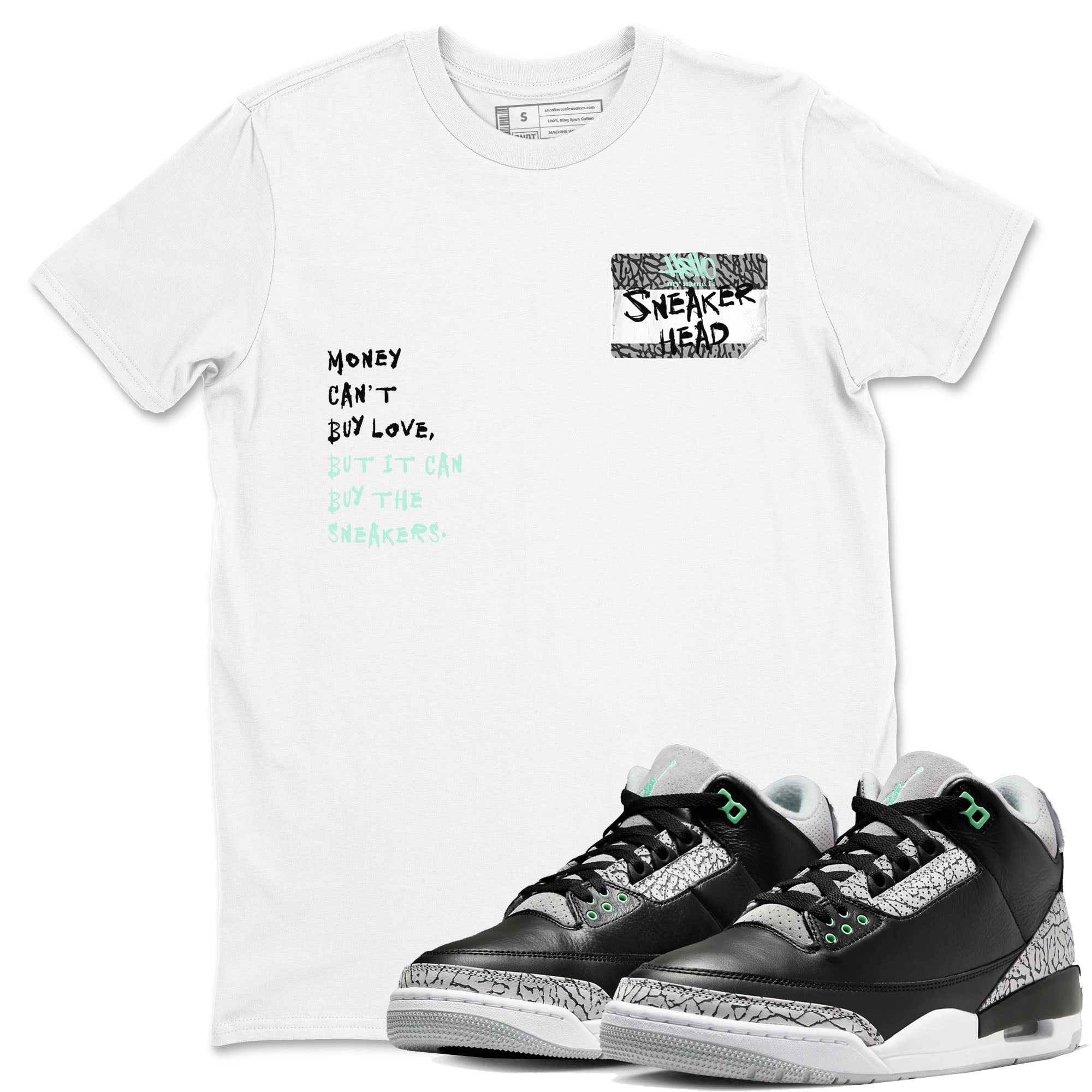 3s Green Glow shirt to match jordans Sneakerhead Badge sneaker tees Air Jordan 3 Green Glow Drip Gear Zone unisex cotton White 1 crew neck shirt