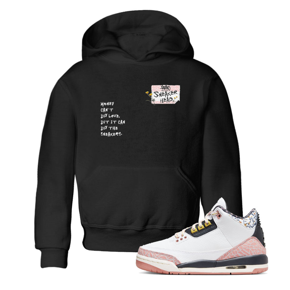 Air Jordan 3 GS Vintage Floral shirt to match jordans Sneakerhead Badge sneaker tees 3s Vintage Floral Drip Gear Zone baby toddler Black 1 cotton Shirt