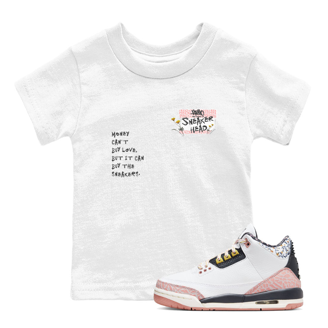 Air Jordan 3 GS Vintage Floral shirt to match jordans Sneakerhead Badge sneaker tees 3s Vintage Floral Drip Gear Zone baby toddler White 1 cotton Shirt