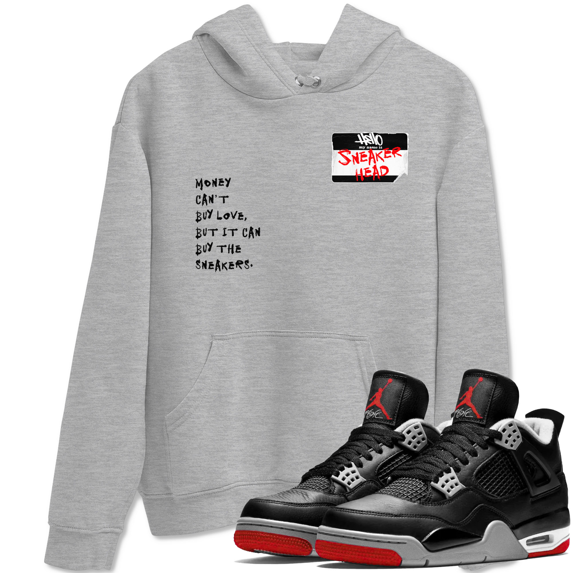 4s Bred Reimagined shirt to match jordans streetwear brand Sneakerhead Badge sneaker tees Air Jordan 4 Bred Reimagined Drip Gear Zone unisex cotton Heather Grey 1 crew neck shirt