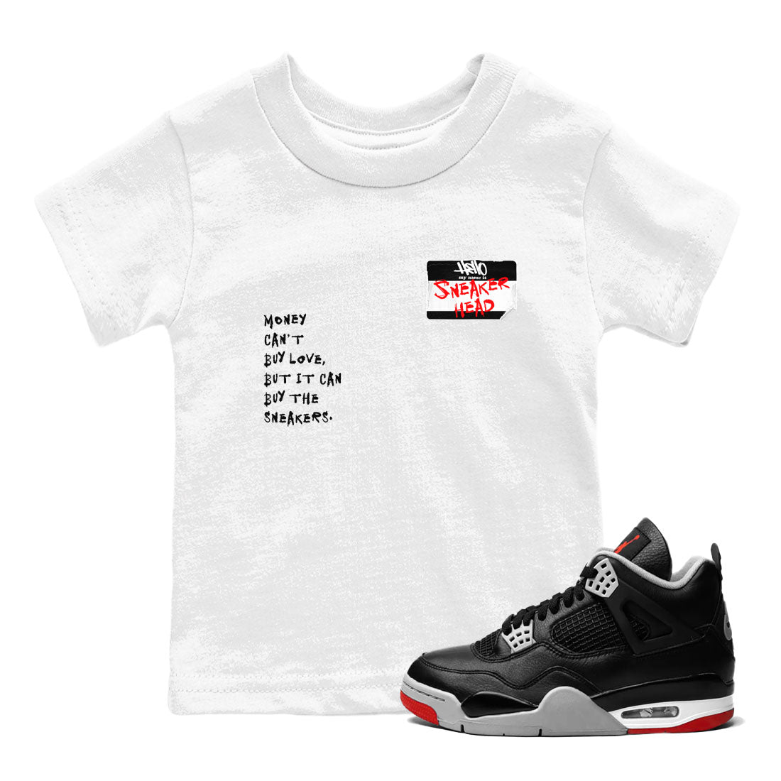 4s Bred Reimagined shirt to match jordans streetwear brand Sneakerhead Badge sneaker tees Air Jordan 4 Bred Reimagined Drip Gear Zone baby toddler White 1 cotton Shirt