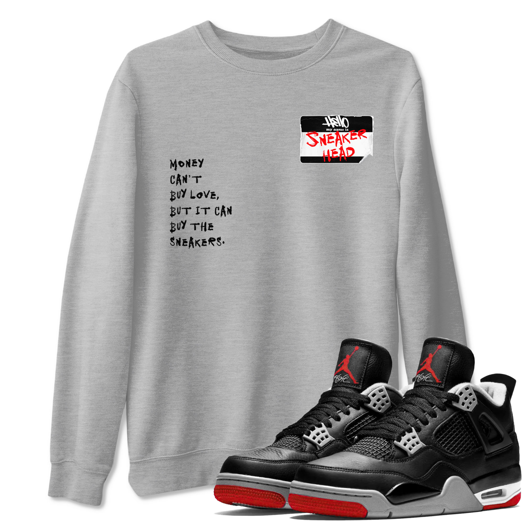 4s Bred Reimagined shirt to match jordans streetwear brand Sneakerhead Badge sneaker tees Air Jordan 4 Bred Reimagined Drip Gear Zone unisex cotton Heather Grey 1 crew neck shirt