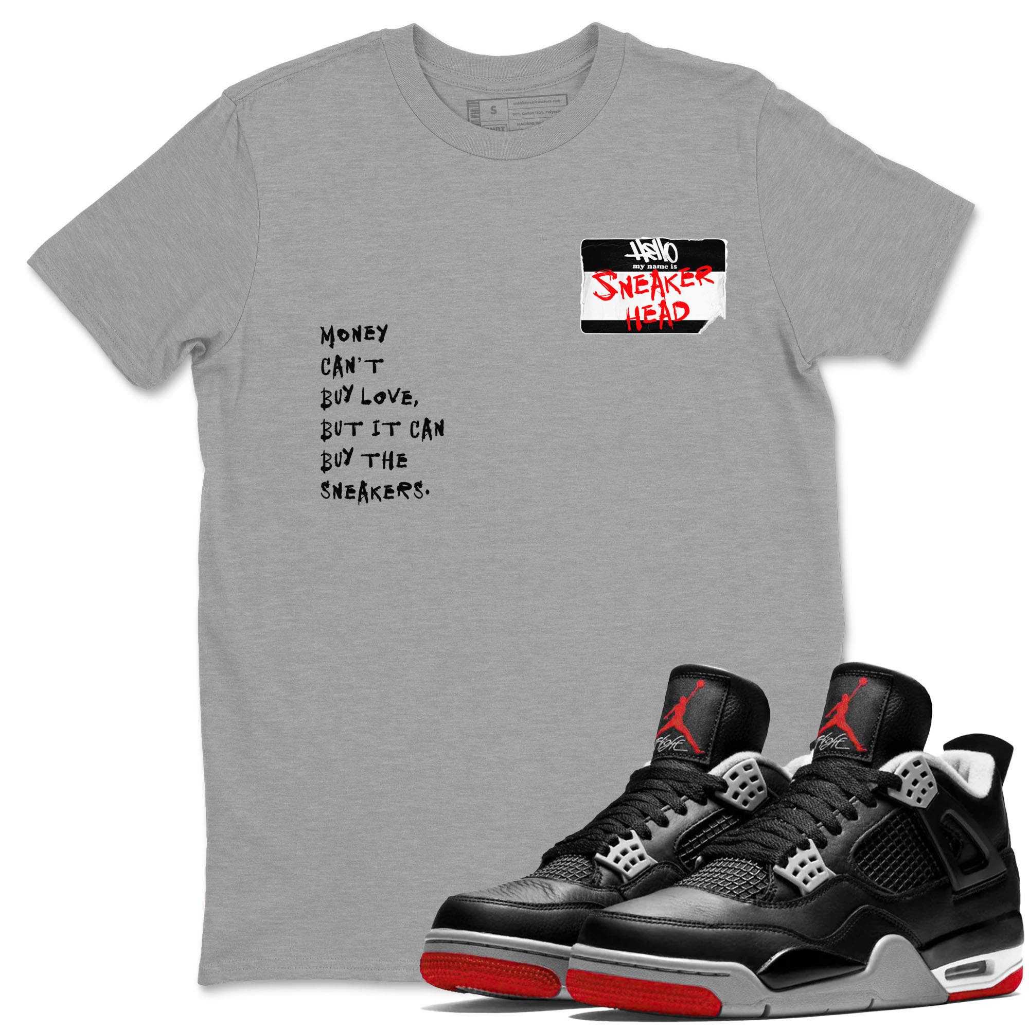 4s Bred Reimagined shirt to match jordans streetwear brand Sneakerhead Badge sneaker tees Air Jordan 4 Bred Reimagined Drip Gear Zone unisex cotton Heather Grey 1 crew neck shirt