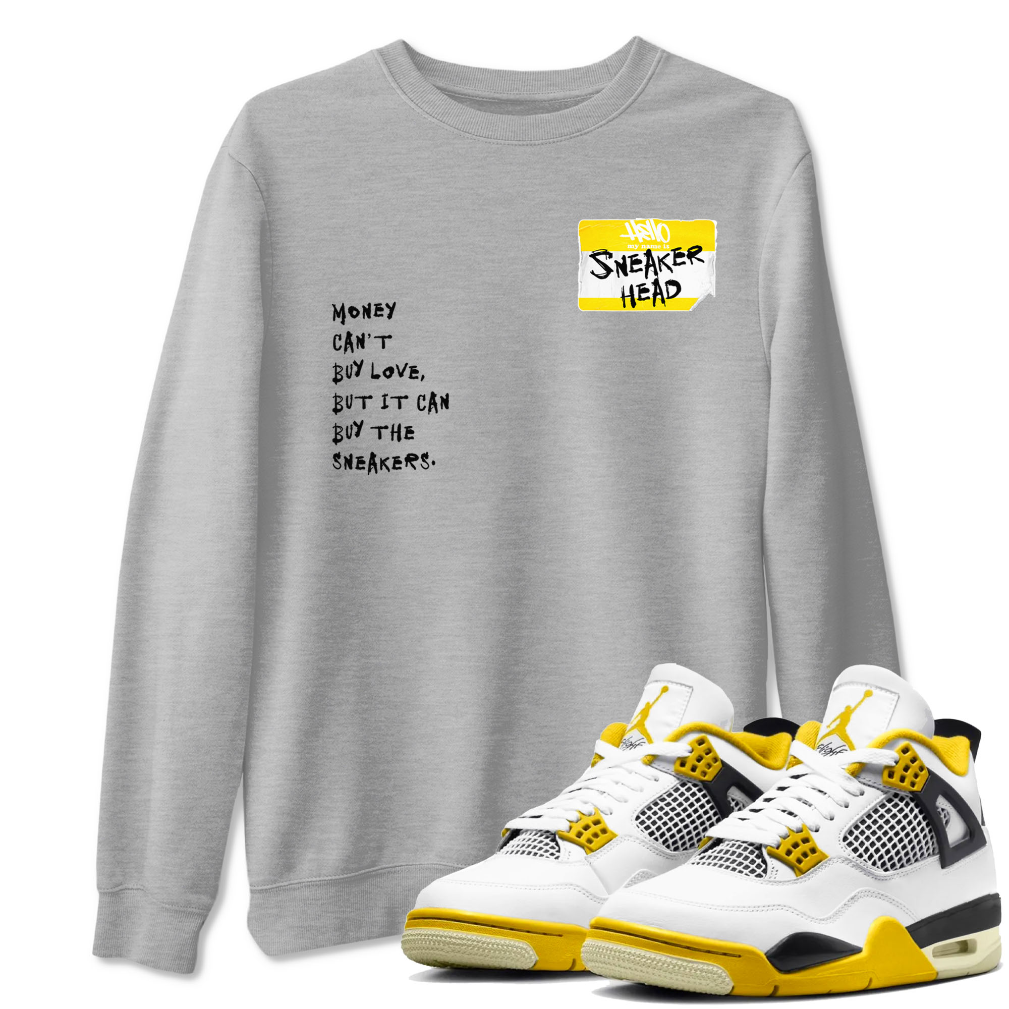 4s Vivid Sulfur shirt to match jordans Sneakerhead Badge sneaker tees Air Jordan 4 Vivid Sulfur Drip Gear Zone unisex cotton Heather Grey 1 crew neck shirt