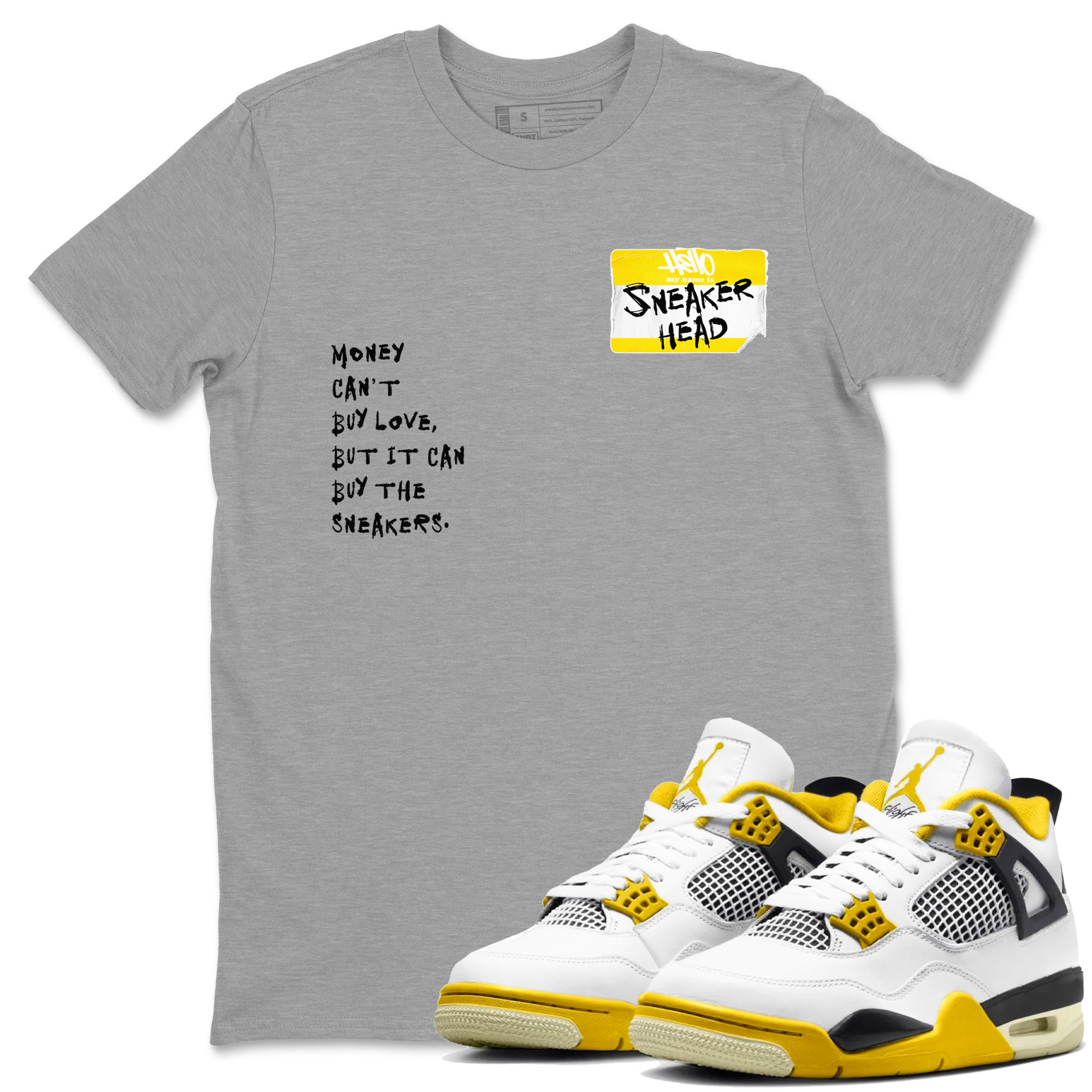 4s Vivid Sulfur shirt to match jordans Sneakerhead Badge sneaker tees Air Jordan 4 Vivid Sulfur Drip Gear Zone unisex cotton Heather Grey 1 crew neck shirt