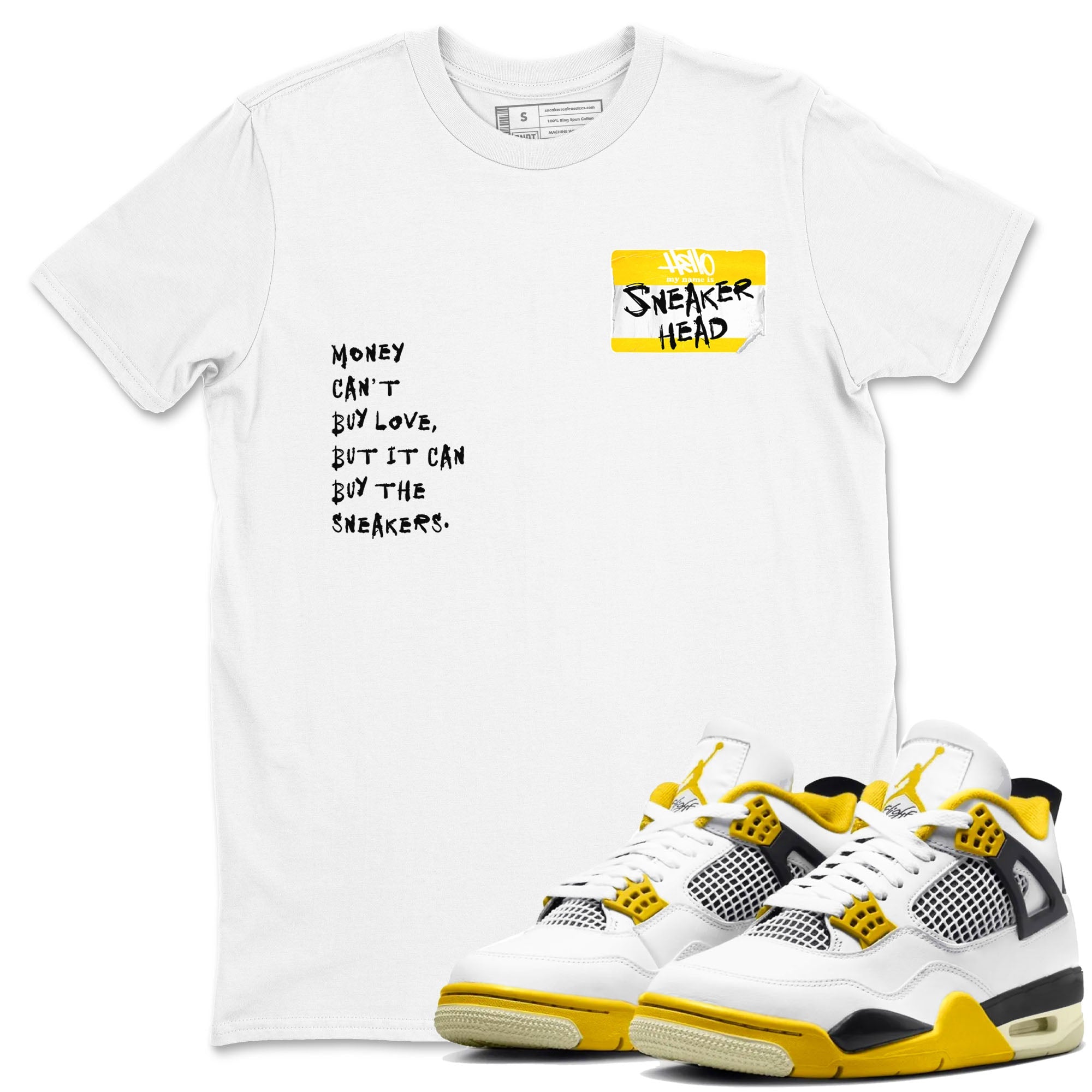 4s Vivid Sulfur shirt to match jordans Sneakerhead Badge sneaker tees Air Jordan 4 Vivid Sulfur Drip Gear Zone unisex cotton White 1 crew neck shirt