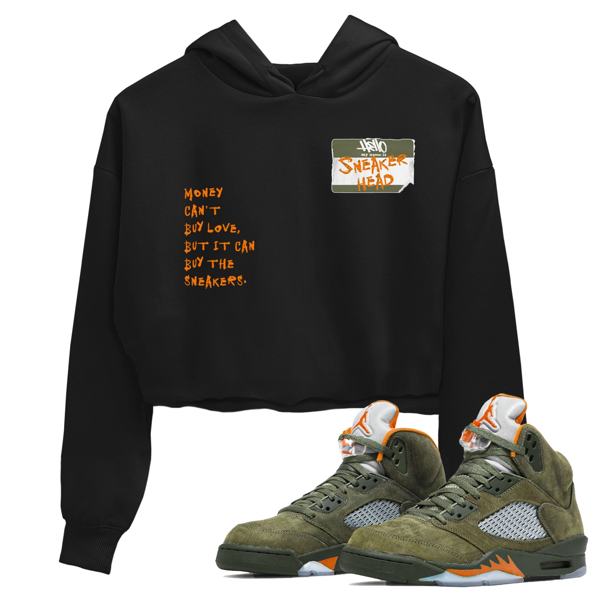 Air Jordan 5 Olive shirt to match jordans streetwear brand Sneakerhead Badge sneaker tees 5s Olive Drip Gear Zone Black 1 crop length shirt