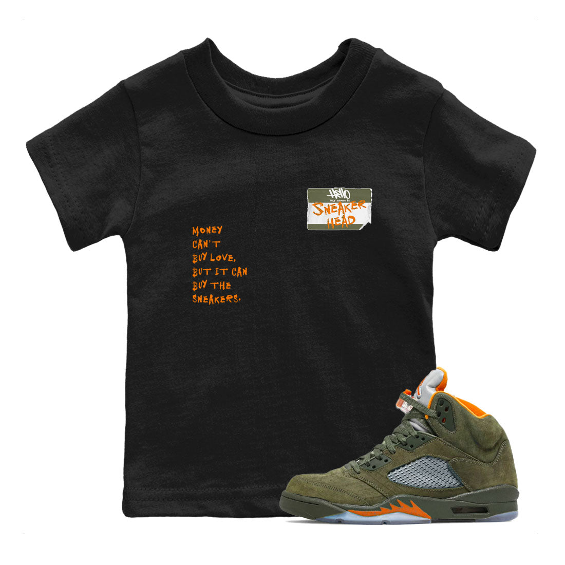 Air Jordan 5 Olive shirt to match jordans streetwear brand Sneakerhead Badge sneaker tees 5s Olive Drip Gear Zone baby toddler Black 1 cotton Shirt