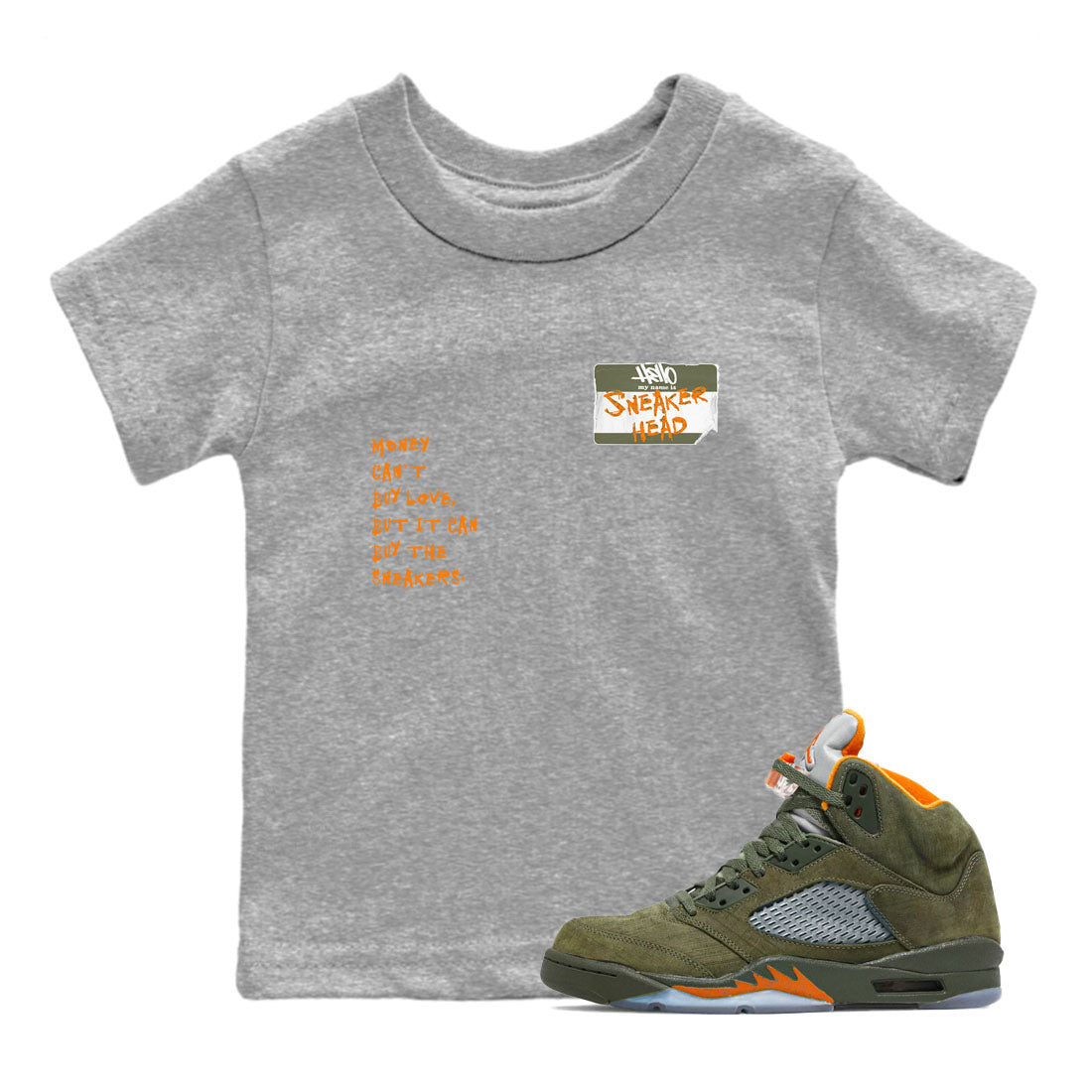 Air Jordan 5 Olive shirt to match jordans streetwear brand Sneakerhead Badge sneaker tees 5s Olive Drip Gear Zone baby toddler Heather Grey 1 cotton Shirt