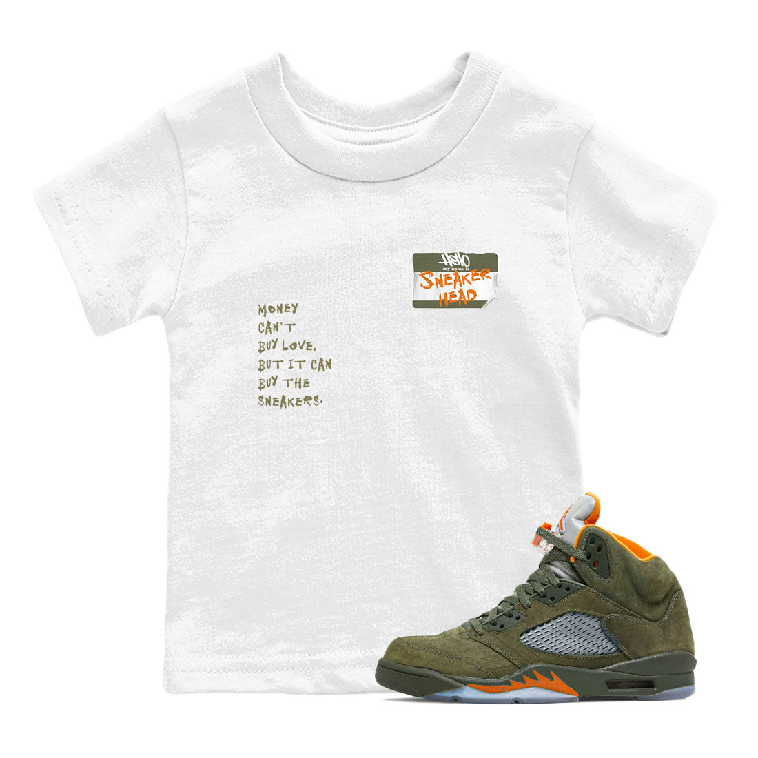 Air Jordan 5 Olive shirt to match jordans streetwear brand Sneakerhead Badge sneaker tees 5s Olive Drip Gear Zone baby toddler White 1 cotton Shirt