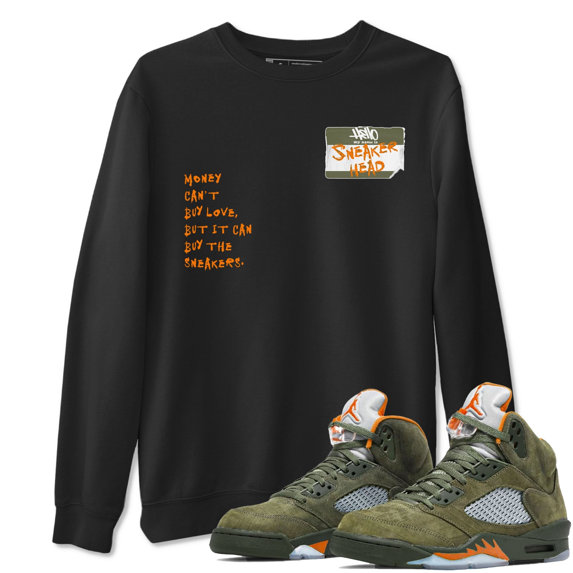 Air Jordan 5 Olive shirt to match jordans streetwear brand Sneakerhead Badge sneaker tees 5s Olive Drip Gear Zone unisex cotton Black 1 crew neck shirt