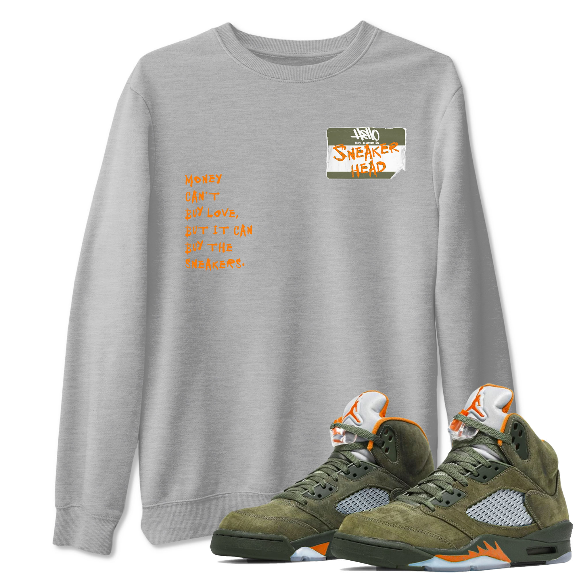 Air Jordan 5 Olive shirt to match jordans streetwear brand Sneakerhead Badge sneaker tees 5s Olive Drip Gear Zone unisex cotton Heather Grey 1 crew neck shirt