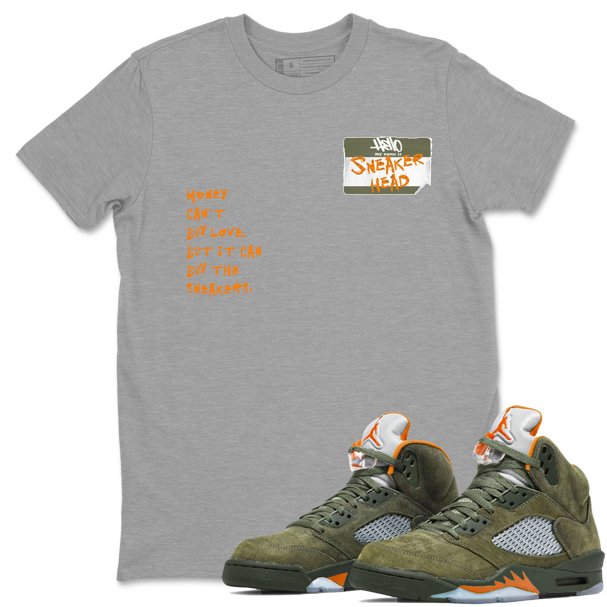 Air Jordan 5 Olive shirt to match jordans streetwear brand Sneakerhead Badge sneaker tees 5s Olive Drip Gear Zone unisex cotton Heather Grey 1 crew neck shirt