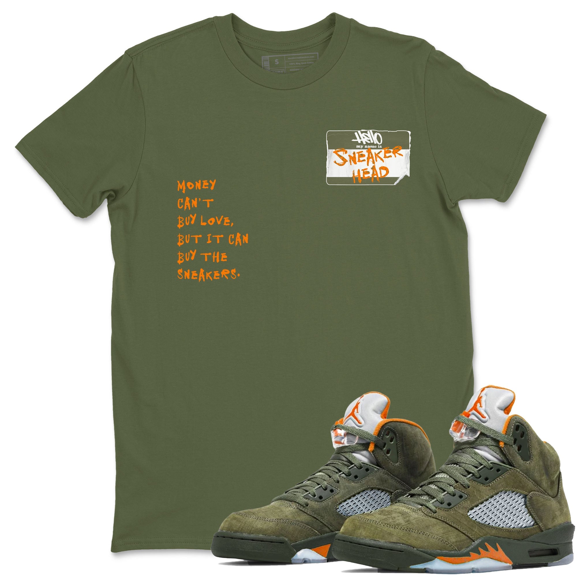 Air Jordan 5 Olive shirt to match jordans streetwear brand Sneakerhead Badge sneaker tees 5s Olive Drip Gear Zone unisex cotton Military Green 1 crew neck shirt