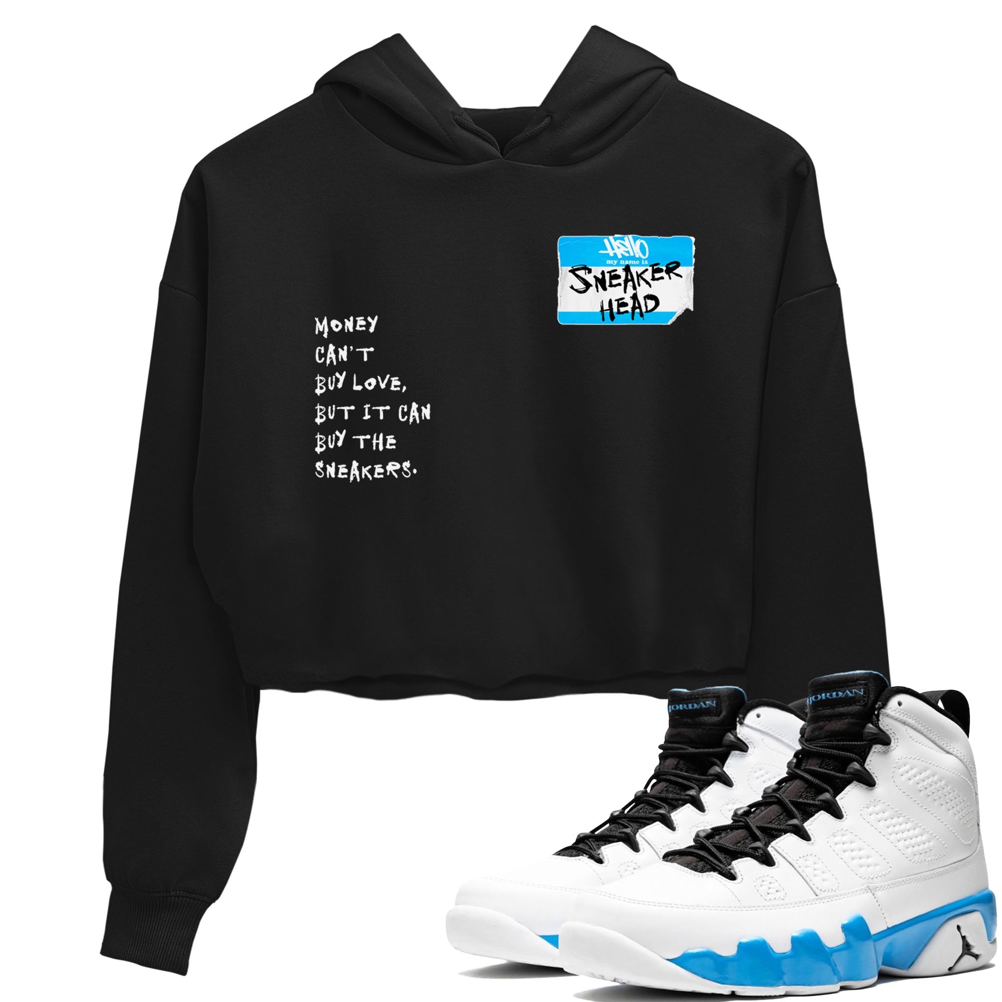 9s Powder Blue shirt to match jordans Sneakerhead Badge sneaker tees AJ9 Powder Blue Drip Gear Zone Streetwear Black 1 crop length shirt