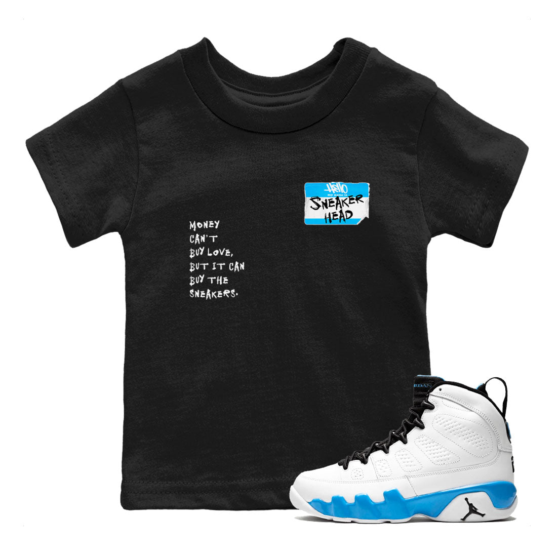 9s Powder Blue shirt to match jordans Sneakerhead Badge sneaker tees AJ9 Powder Blue Drip Gear Zone Streetwear baby toddler Black 1 cotton Shirt