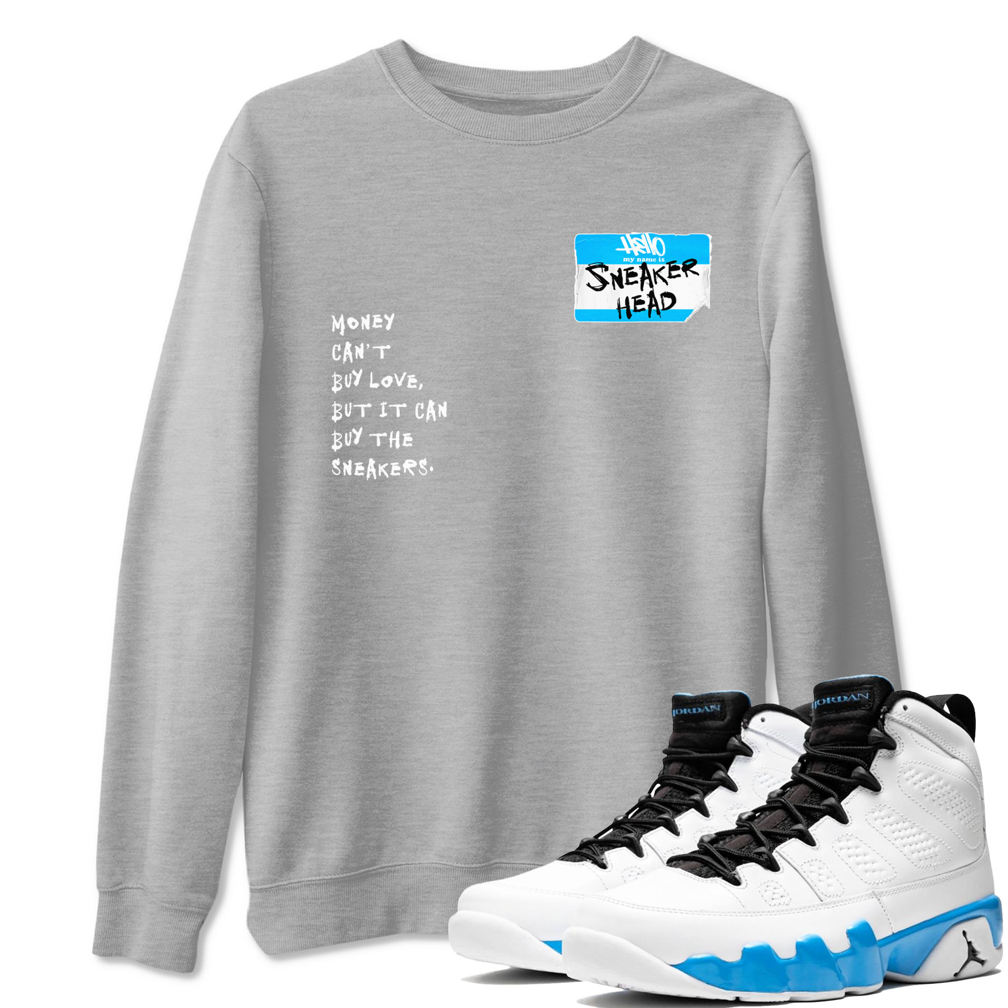 9s Powder Blue shirt to match jordans Sneakerhead Badge sneaker tees AJ9 Powder Blue Drip Gear Zone Streetwear unisex cotton Heather Grey 1 crew neck shirt