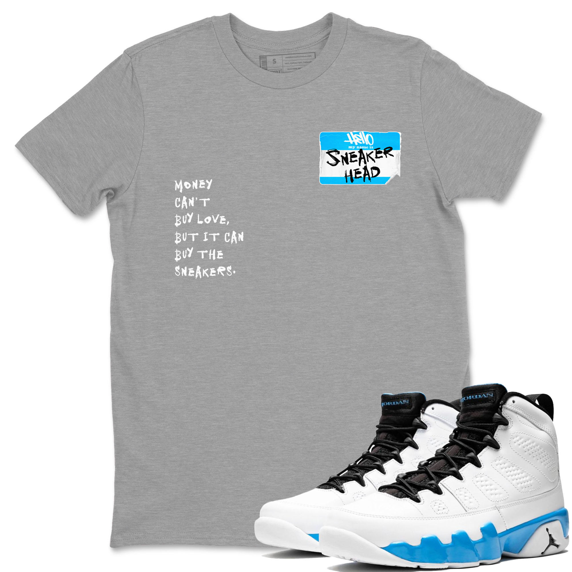 9s Powder Blue shirt to match jordans Sneakerhead Badge sneaker tees AJ9 Powder Blue Drip Gear Zone Streetwear unisex cotton Heather Grey 1 crew neck shirt