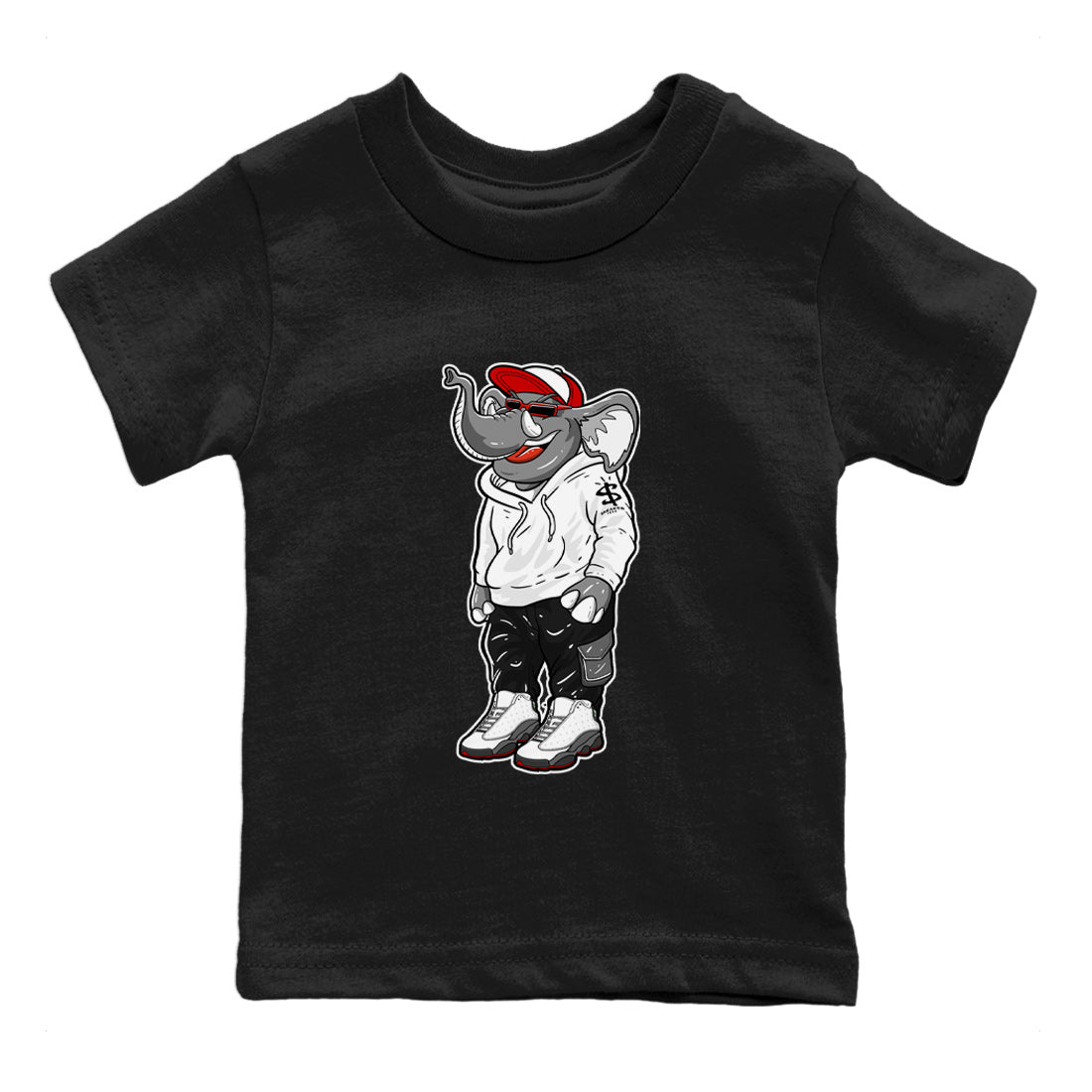 Air Jordan 13 Wolf Grey Sneaker Match Tees Sneakerhead Elephant Streetwear Sneaker Shirt 13s Wolf Grey Drip Gear Zone Sneaker Matching Clothing Kids Shirts Black 2
