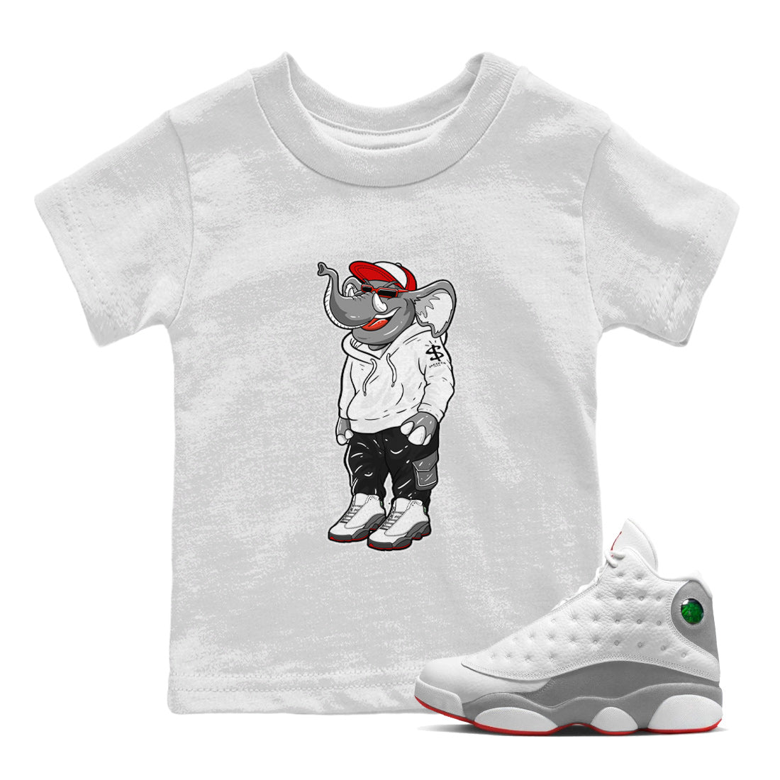 Air Jordan 13 Wolf Grey Sneaker Match Tees Sneakerhead Elephant Streetwear Sneaker Shirt 13s Wolf Grey Drip Gear Zone Sneaker Matching Clothing Kids Shirts White 1