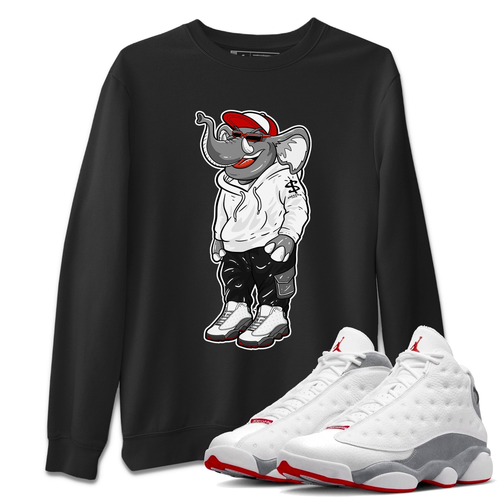 Air Jordan 13 Wolf Grey Sneaker Match Tees Sneakerhead Elephant Streetwear Sneaker Shirt 13s Wolf Grey Drip Gear Zone Sneaker Matching Clothing Unisex Shirts Black 1