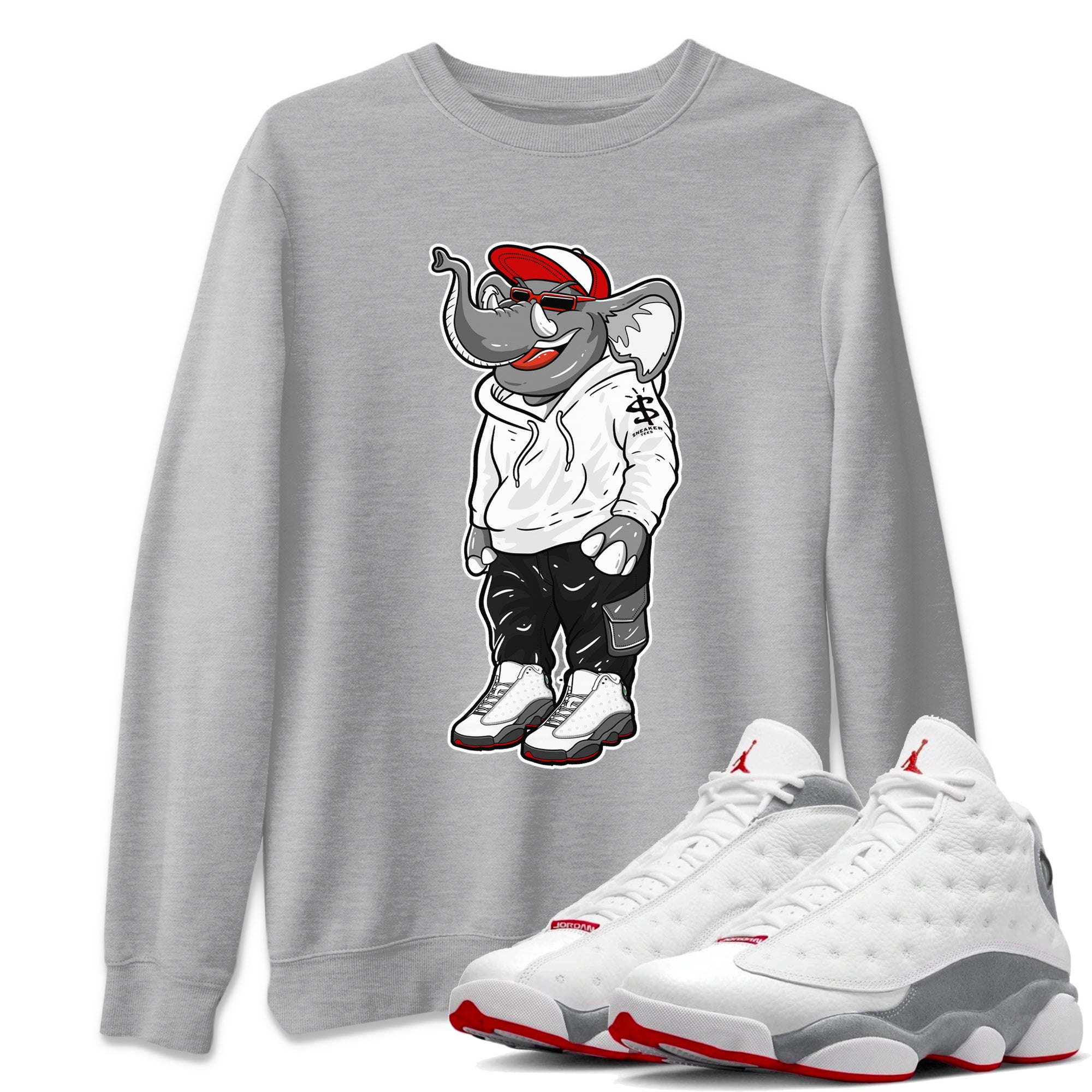 Air Jordan 13 Wolf Grey Sneaker Match Tees Sneakerhead Elephant Streetwear Sneaker Shirt 13s Wolf Grey Drip Gear Zone Sneaker Matching Clothing Unisex Shirts Heather Grey 1
