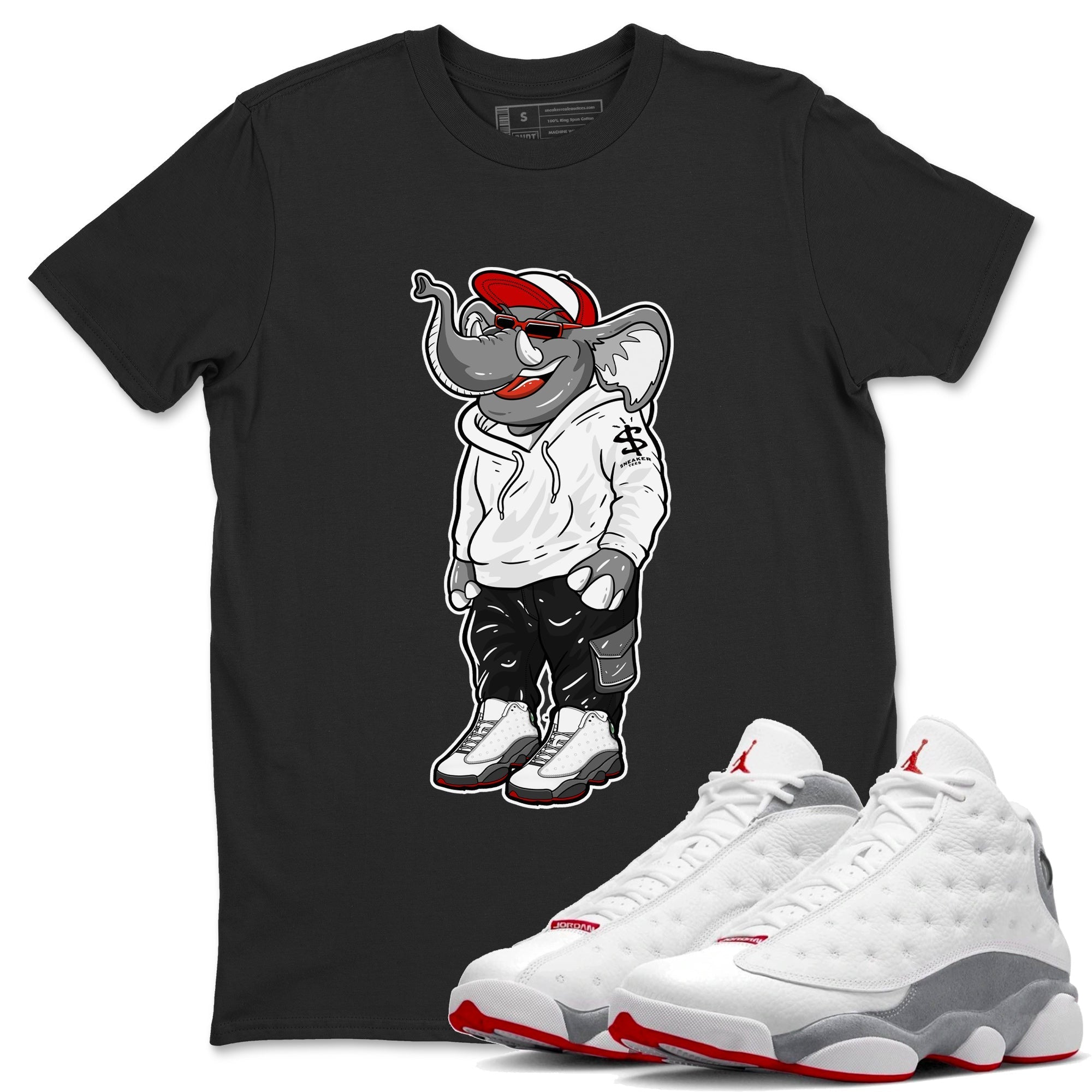 Air Jordan 13 Wolf Grey Sneaker Match Tees Sneakerhead Elephant Streetwear Sneaker Shirt 13s Wolf Grey Drip Gear Zone Sneaker Matching Clothing Unisex Shirts Black 1