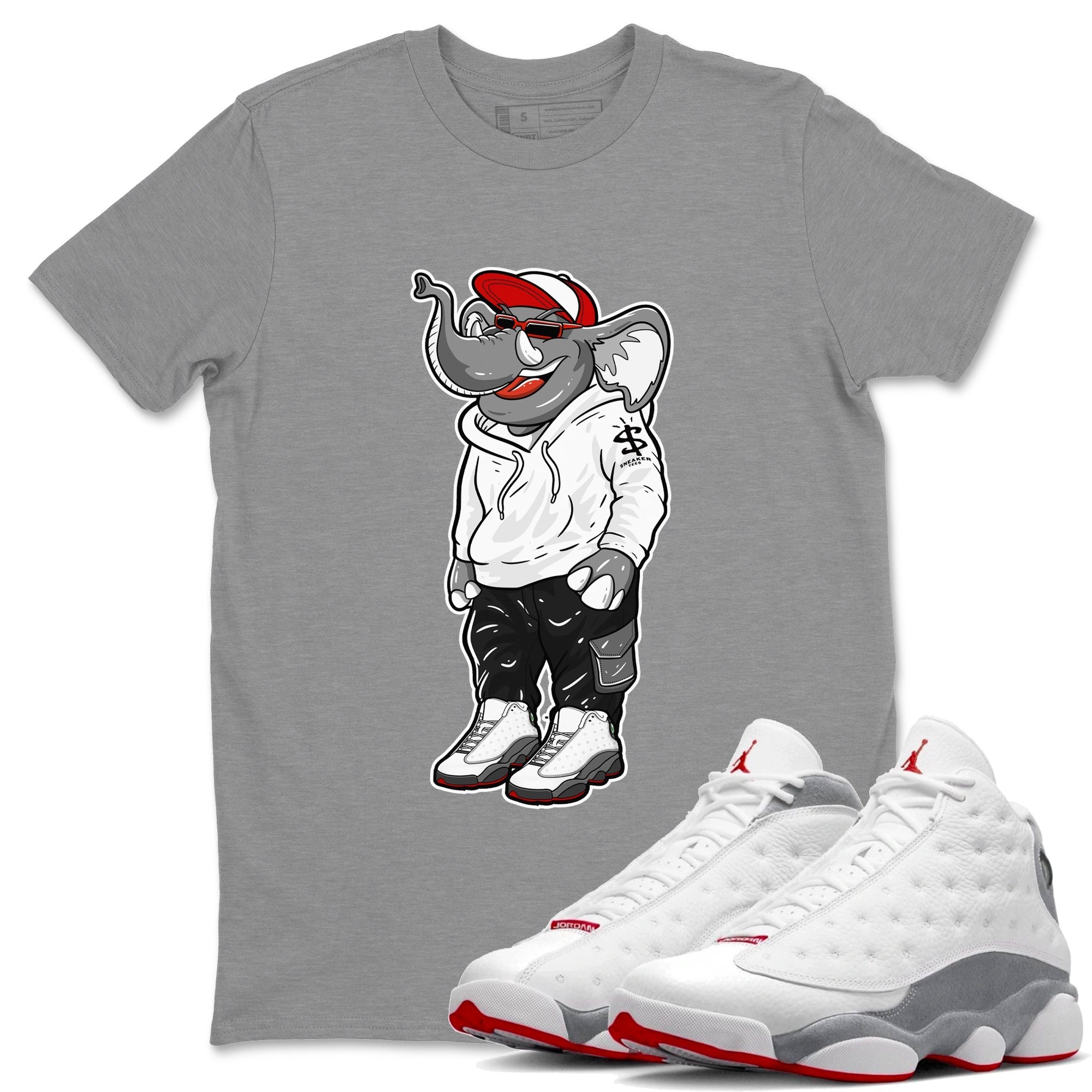 Air Jordan 13 Wolf Grey Sneaker Match Tees Sneakerhead Elephant Streetwear Sneaker Shirt 13s Wolf Grey Drip Gear Zone Sneaker Matching Clothing Unisex Shirts Heather Grey 1