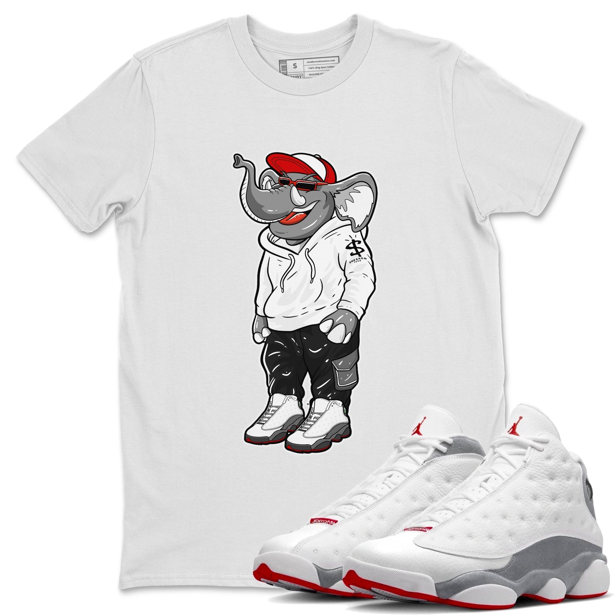 Air Jordan 13 Wolf Grey Sneaker Match Tees Sneakerhead Elephant Streetwear Sneaker Shirt 13s Wolf Grey Drip Gear Zone Sneaker Matching Clothing Unisex Shirts White 1