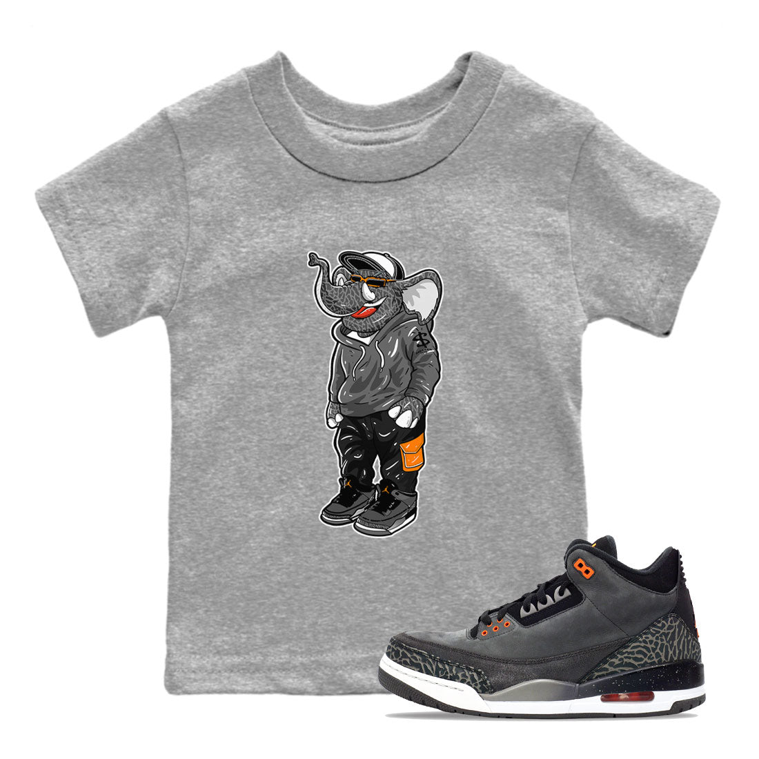 Air Jordan 3 Fear shirt to match jordans Sneakerhead Elephant sneaker matching t-shirt 3s Fear Drip Gear Zone Baby Toddler Heather Grey 1 T-Shirt