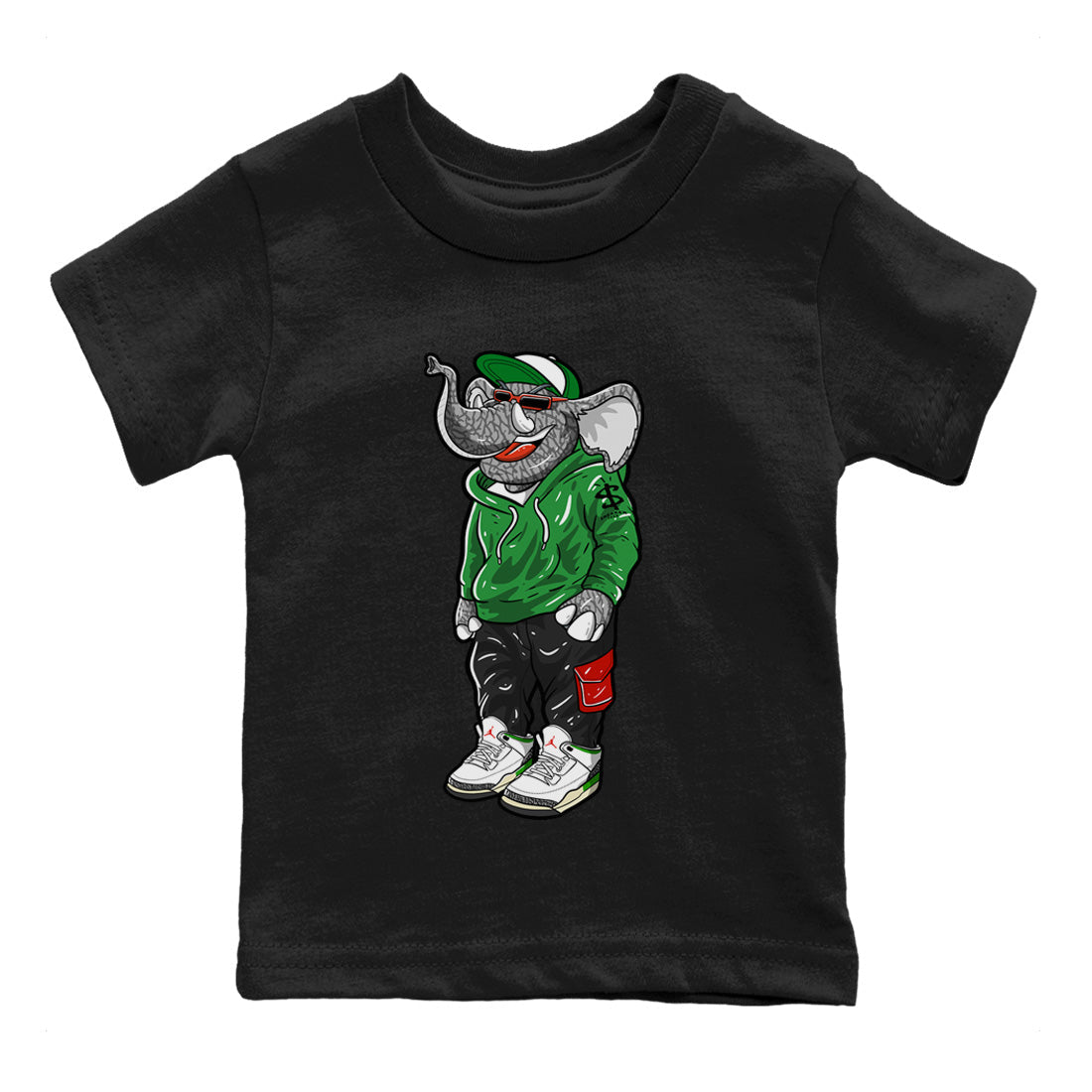 Air Jordan 3 Lucky Green Sneaker Match Tees Sneakerhead Elephant Streetwear Sneaker Shirt Jordan 3 WMNS Lucky Green Sneaker Release Tees Kids Shirts Black 2