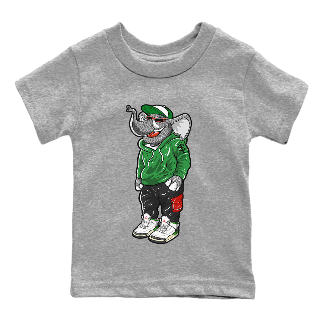 Air Jordan 3 Lucky Green Sneaker Match Tees Sneakerhead Elephant Streetwear Sneaker Shirt Jordan 3 WMNS Lucky Green Sneaker Release Tees Kids Shirts Heather Grey 2