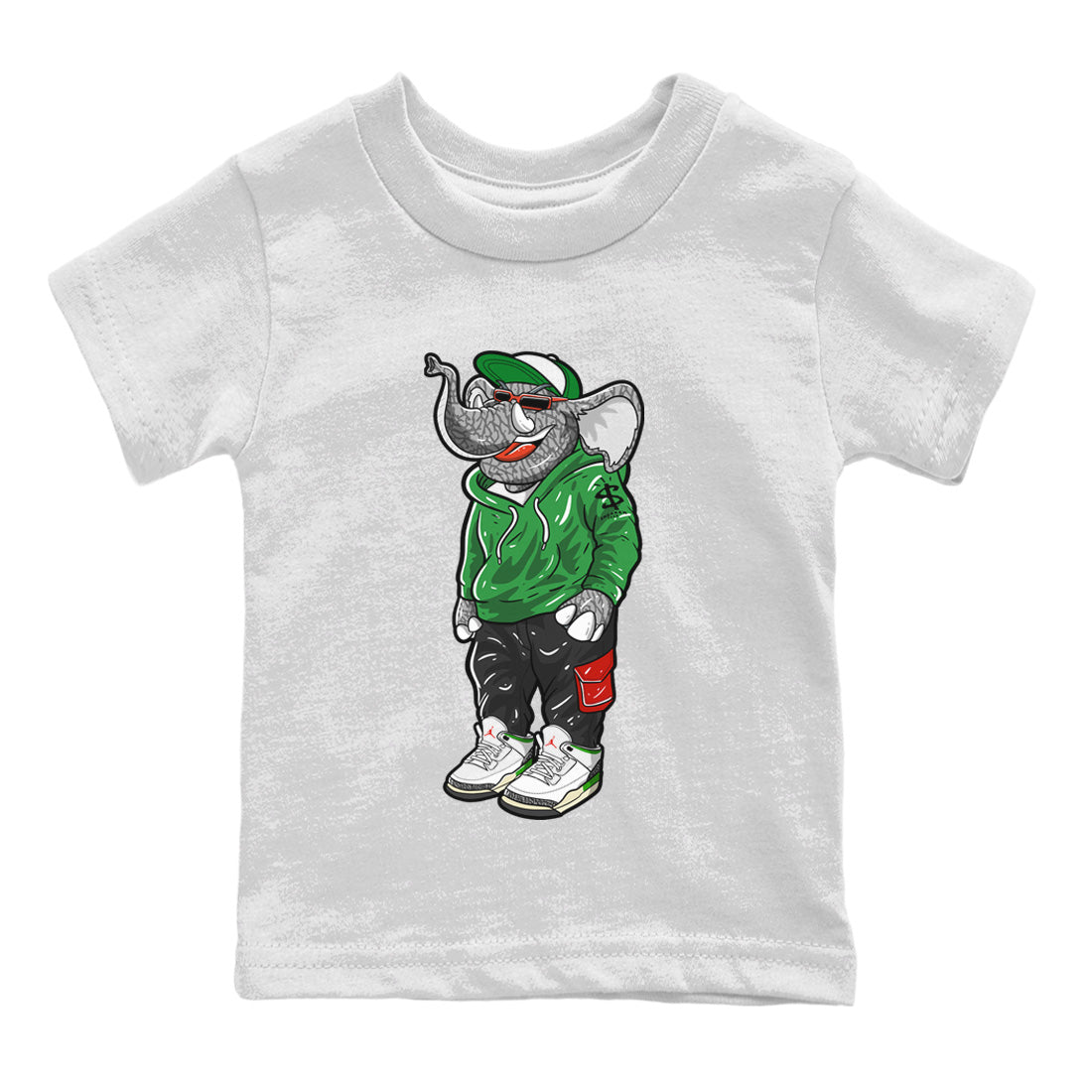 Air Jordan 3 Lucky Green Sneaker Match Tees Sneakerhead Elephant Streetwear Sneaker Shirt Jordan 3 WMNS Lucky Green Sneaker Release Tees Kids Shirts White 2