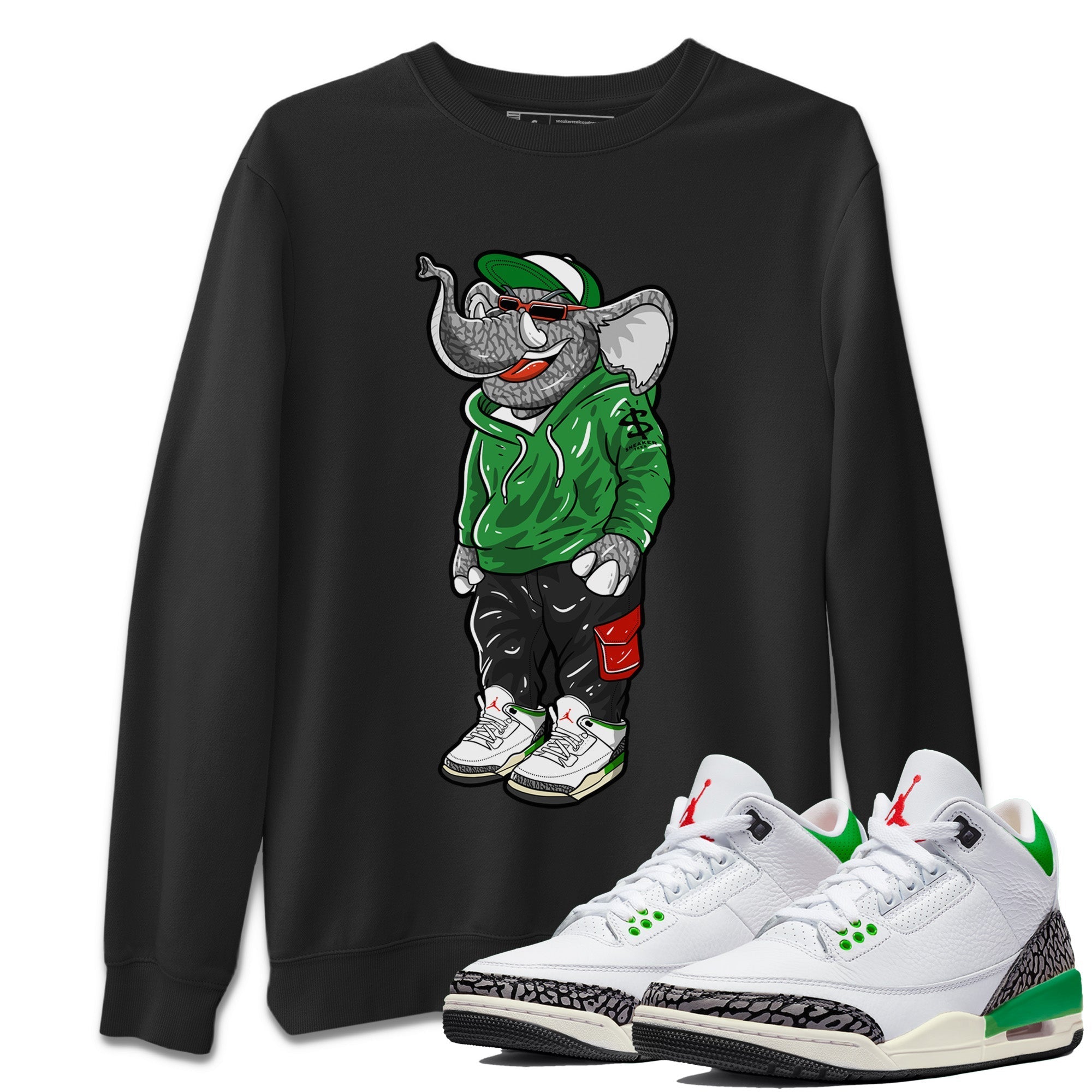 Air Jordan 3 Lucky Green Sneaker Match Tees Sneakerhead Elephant Streetwear Sneaker Shirt Jordan 3 WMNS Lucky Green Sneaker Release Tees Unisex Shirts Black 1