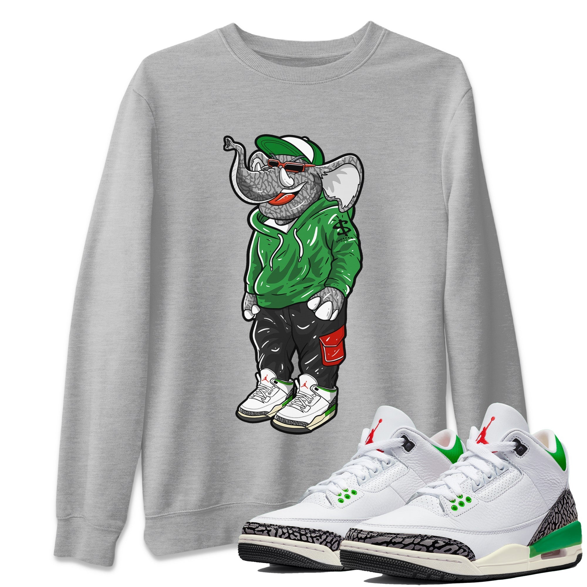 Air Jordan 3 Lucky Green Sneaker Match Tees Sneakerhead Elephant Streetwear Sneaker Shirt Jordan 3 WMNS Lucky Green Sneaker Release Tees Unisex Shirts Heather Grey 1