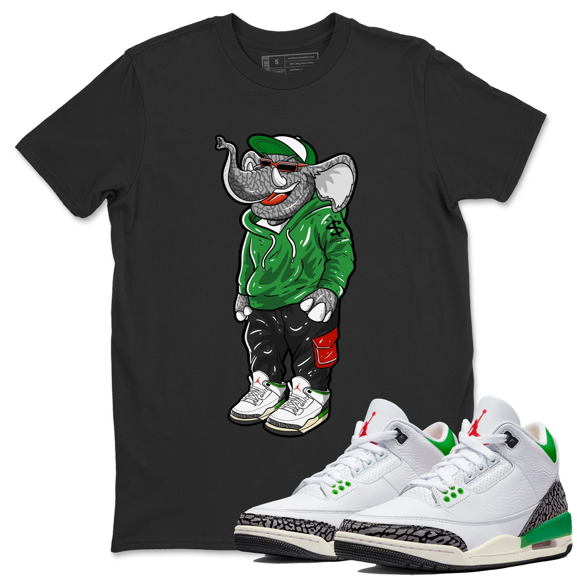 Air Jordan 3 Lucky Green Sneaker Match Tees Sneakerhead Elephant Streetwear Sneaker Shirt Jordan 3 WMNS Lucky Green Sneaker Release Tees Unisex Shirts Black 1