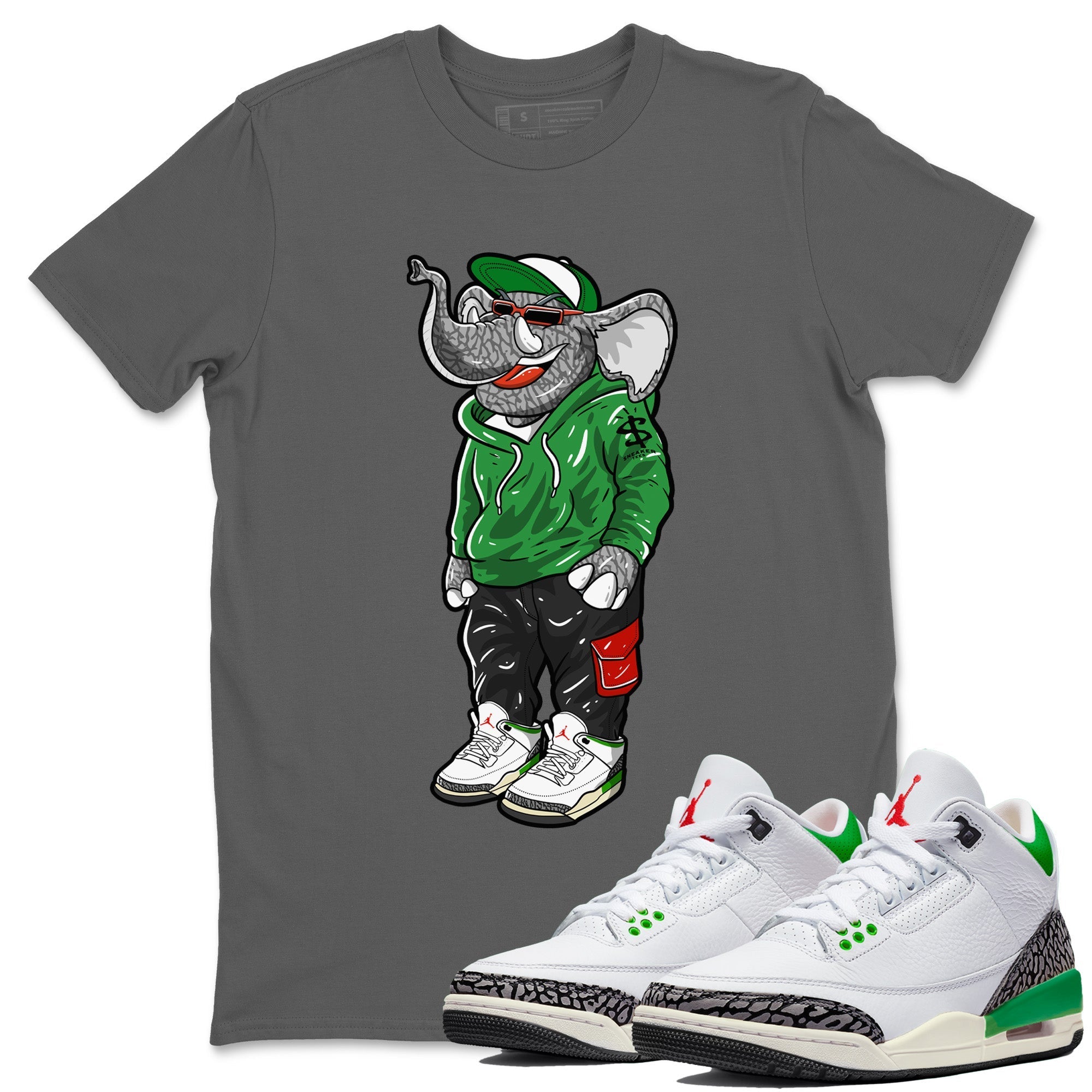 Air Jordan 3 Lucky Green Sneaker Match Tees Sneakerhead Elephant Streetwear Sneaker Shirt Jordan 3 WMNS Lucky Green Sneaker Release Tees Unisex Shirts Cool Grey 1