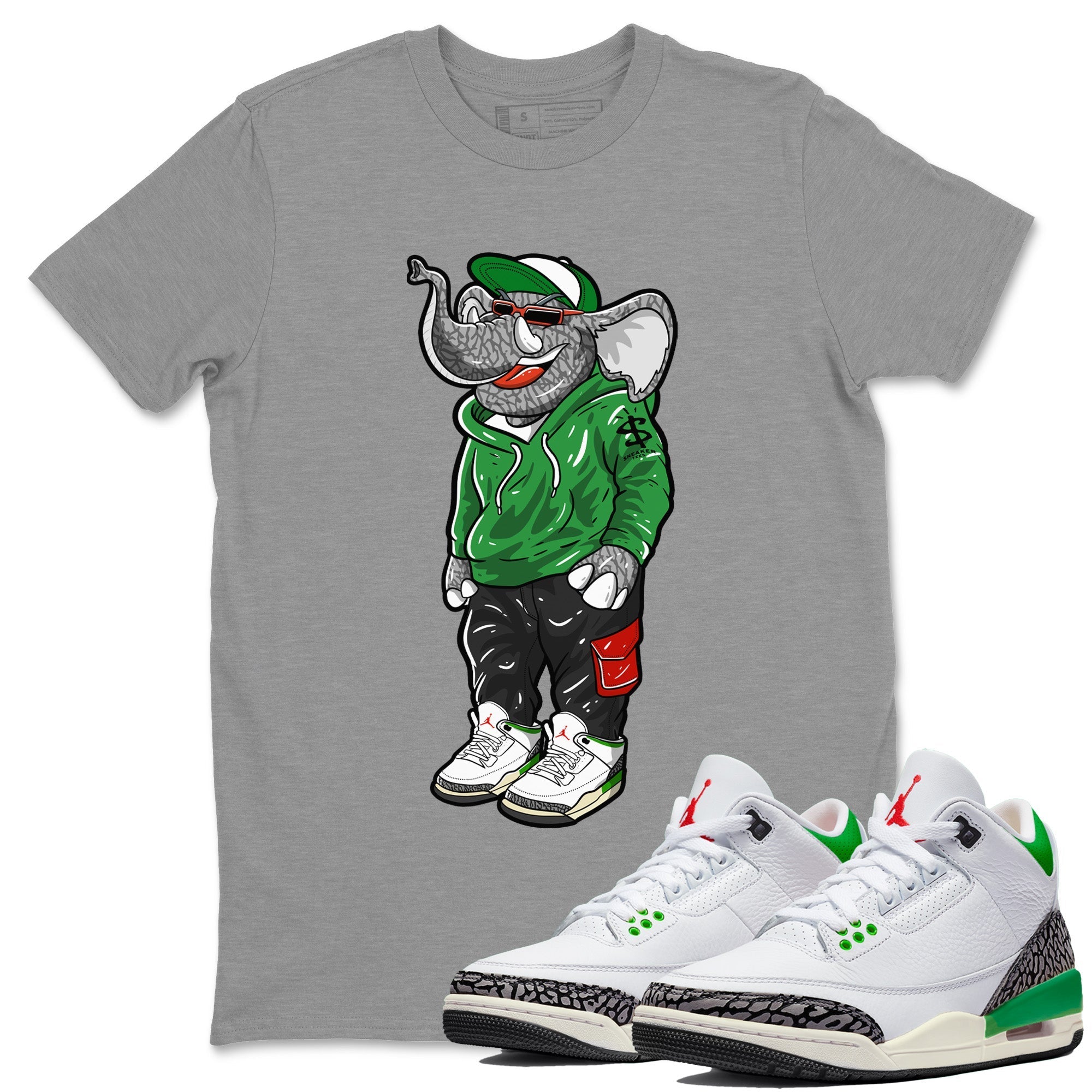 Air Jordan 3 Lucky Green Sneaker Match Tees Sneakerhead Elephant Streetwear Sneaker Shirt Jordan 3 WMNS Lucky Green Sneaker Release Tees Unisex Shirts Heather Grey 1