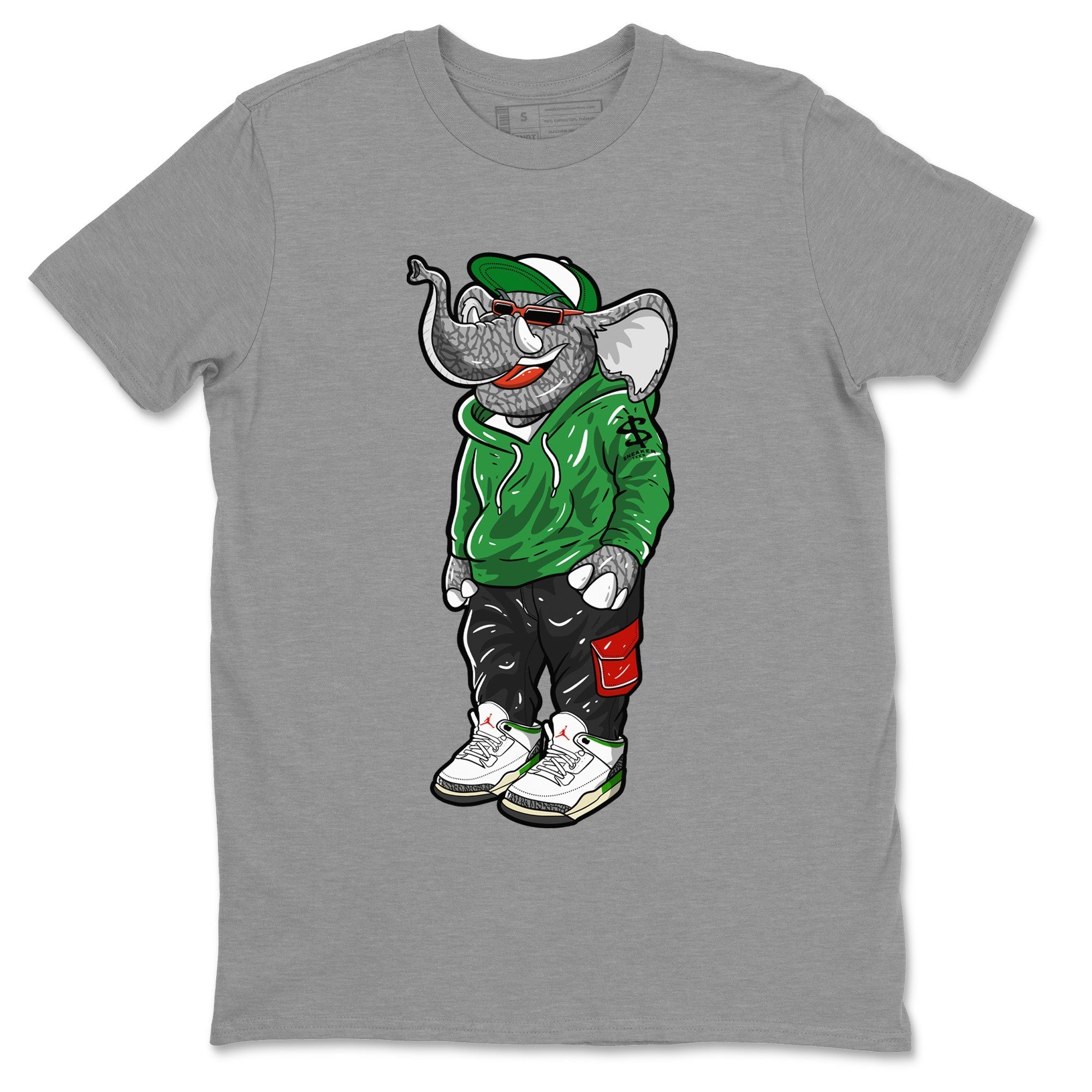 Air Jordan 3 Lucky Green Sneaker Match Tees Sneakerhead Elephant Streetwear Sneaker Shirt Jordan 3 WMNS Lucky Green Sneaker Release Tees Unisex Shirts Heather Grey 2