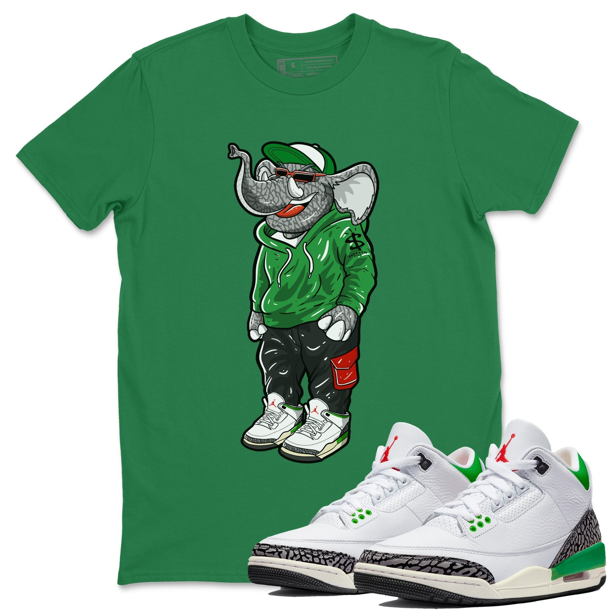 Air Jordan 3 Lucky Green Sneaker Match Tees Sneakerhead Elephant Streetwear Sneaker Shirt Jordan 3 WMNS Lucky Green Sneaker Release Tees Unisex Shirts Kelly Green 1