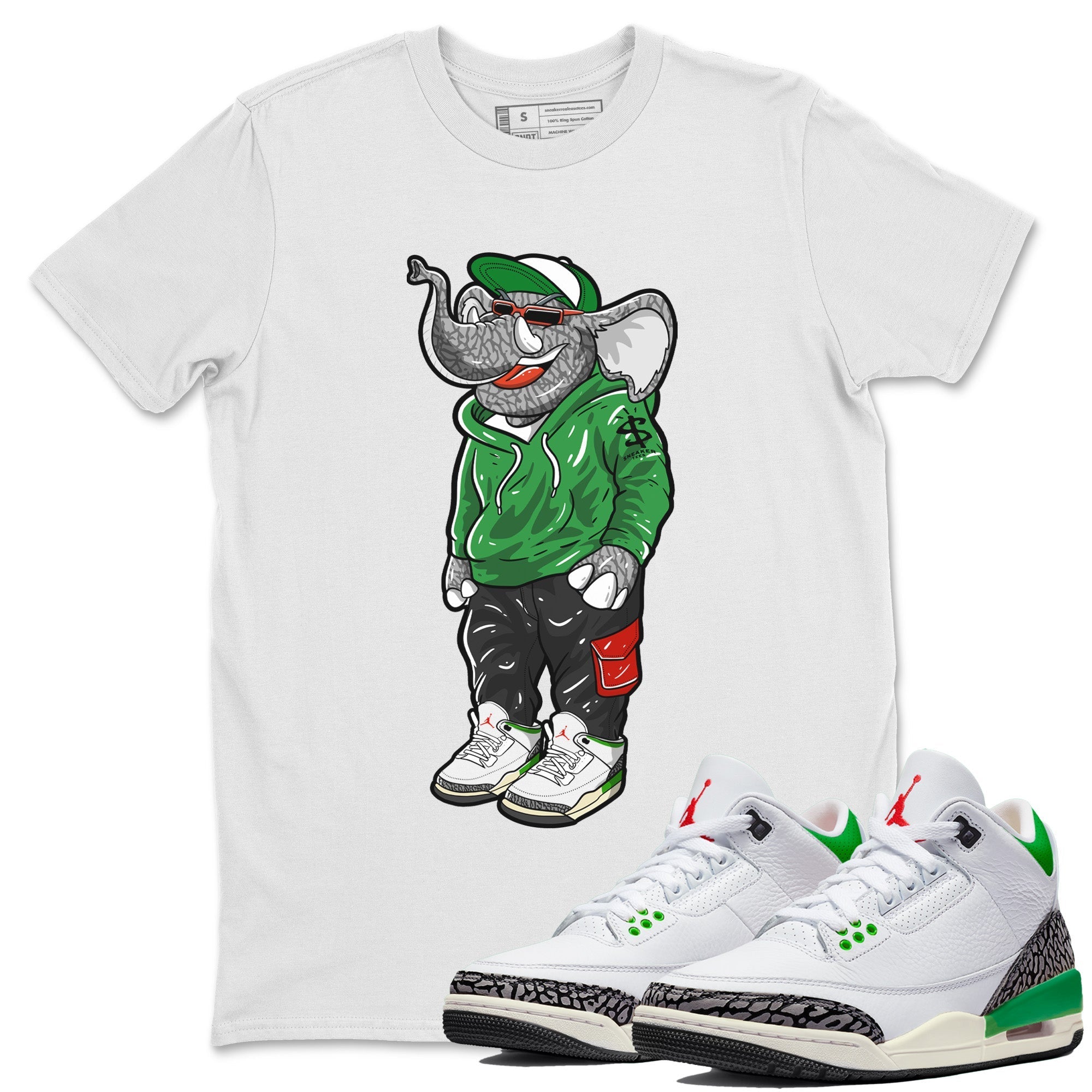 Air Jordan 3 Lucky Green Sneaker Match Tees Sneakerhead Elephant Streetwear Sneaker Shirt Jordan 3 WMNS Lucky Green Sneaker Release Tees Unisex Shirts White 1