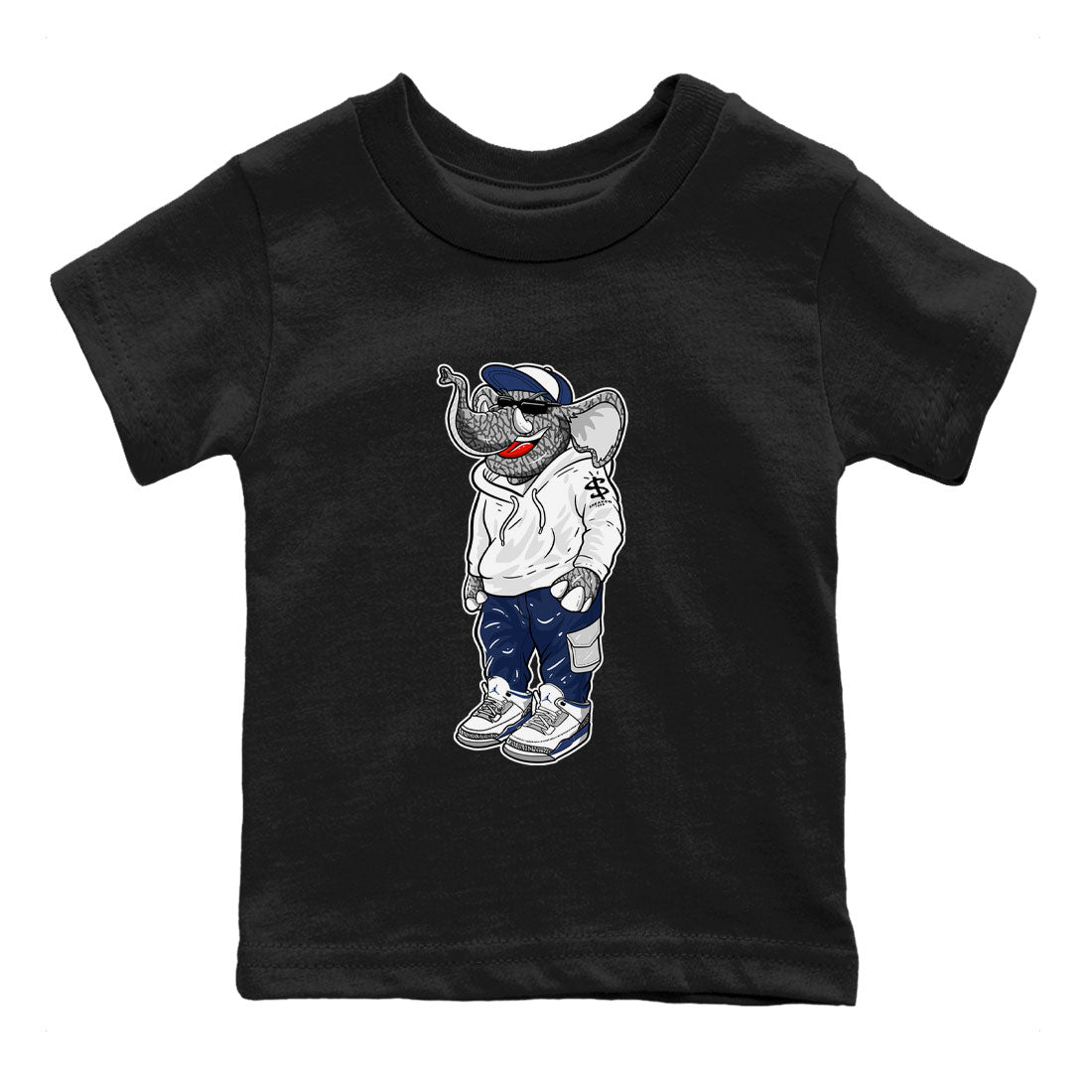 AJ3 Midnight Navy shirt to match jordans Sneakerhead Elephant sneaker match t-shirt 3s Midnight Navy Drip Gear Zone baby toddler Black 2 cotton sneaker tee
