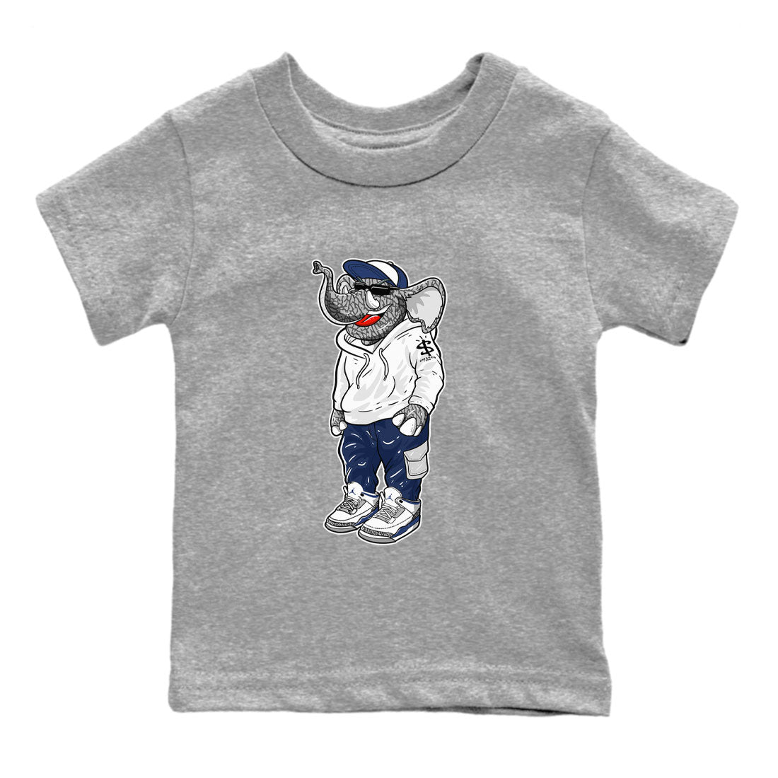 AJ3 Midnight Navy shirt to match jordans Sneakerhead Elephant sneaker match t-shirt 3s Midnight Navy Drip Gear Zone baby toddler Heather Grey 2 cotton sneaker tee
